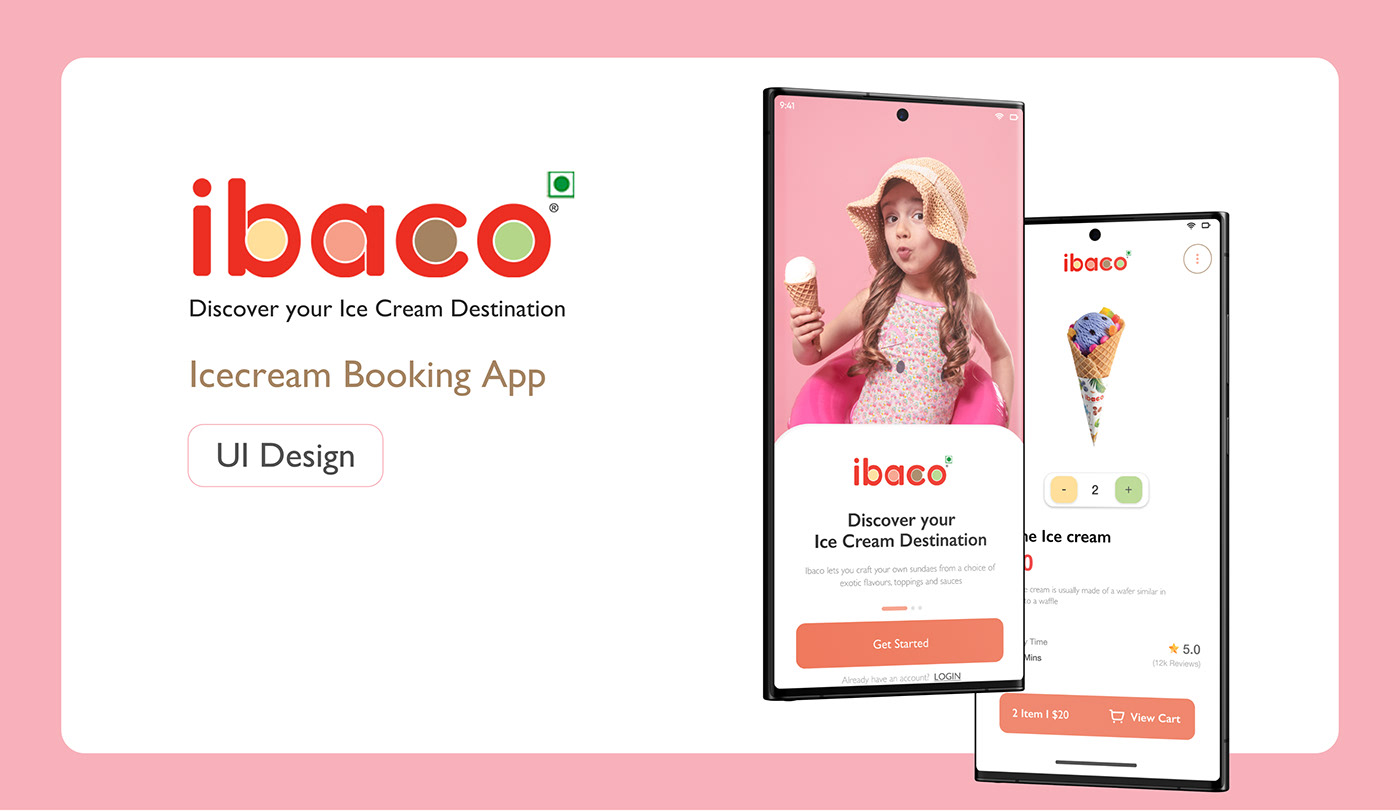 ibaco ice cream clean minimal UI/UX Figma Mobile app design online dessert