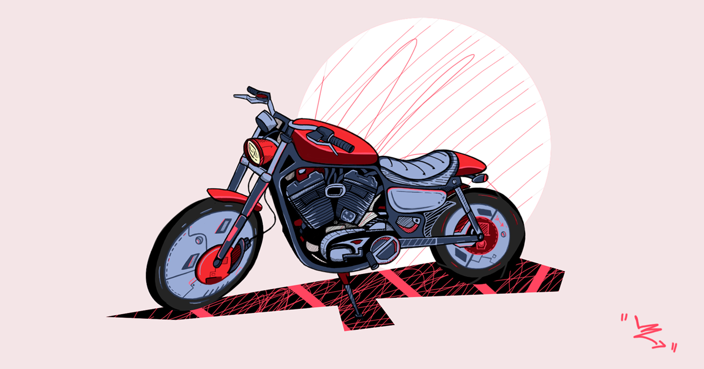 motorcycle Bike Cyberpunk akira anime Digital Art  Drawing  digital illustration
