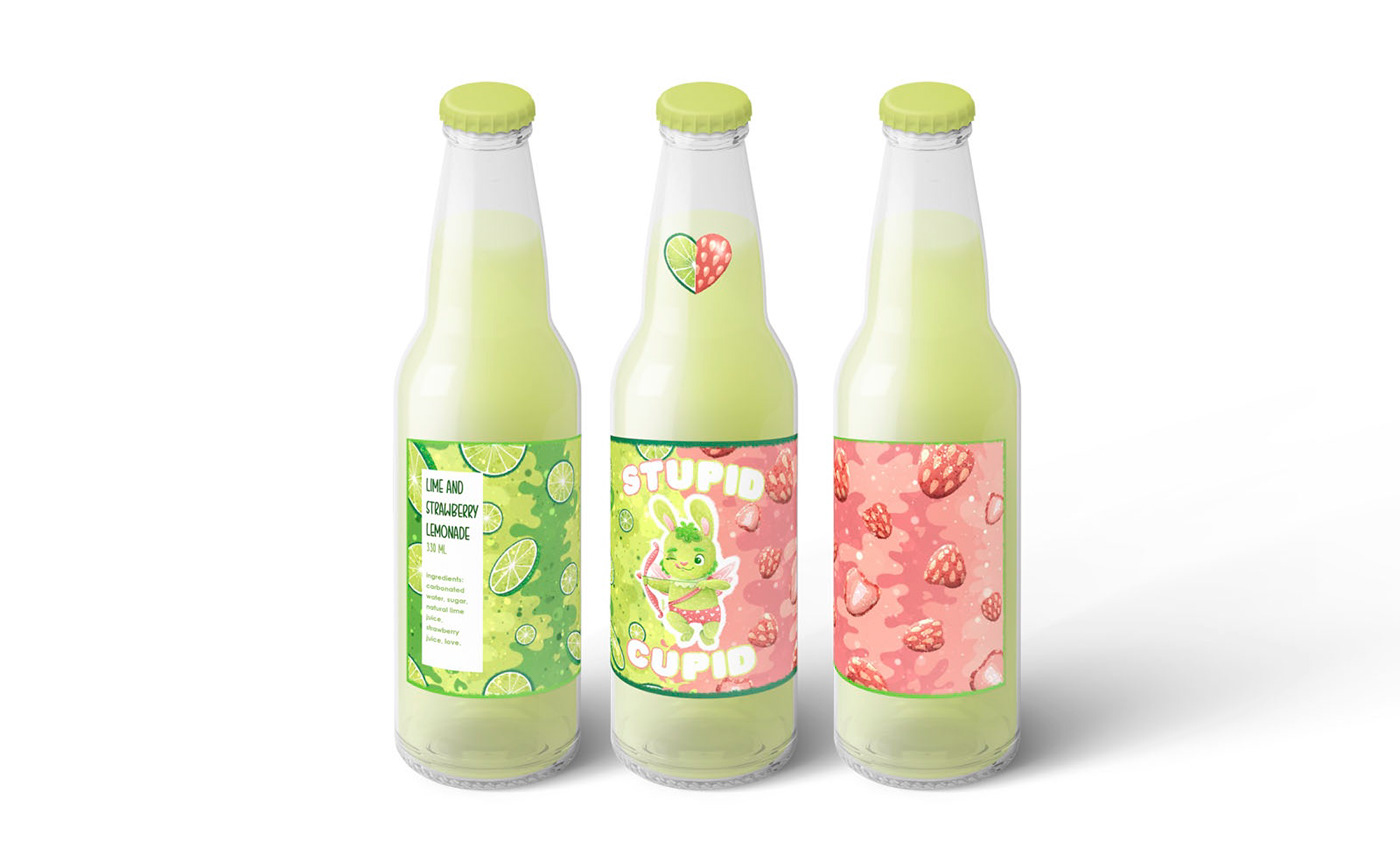 bunny Character design  cupid cute character drink lemonade Love Packaging product design  Valentine's Day