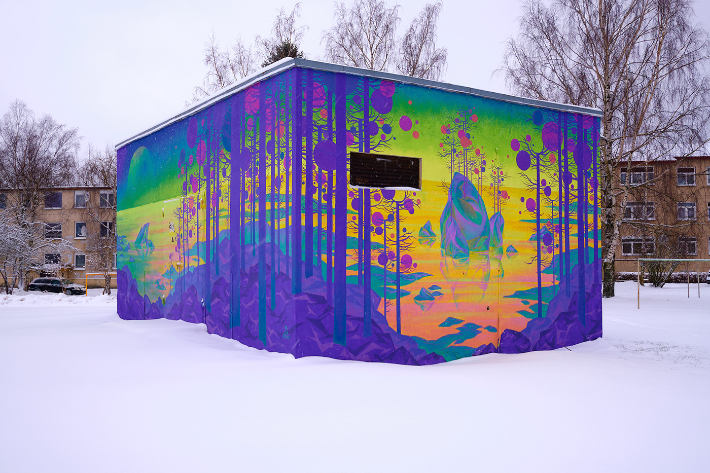 ILLUSTRATION  lexzooz Mural Northern Lights snow streetart Urbanart winter