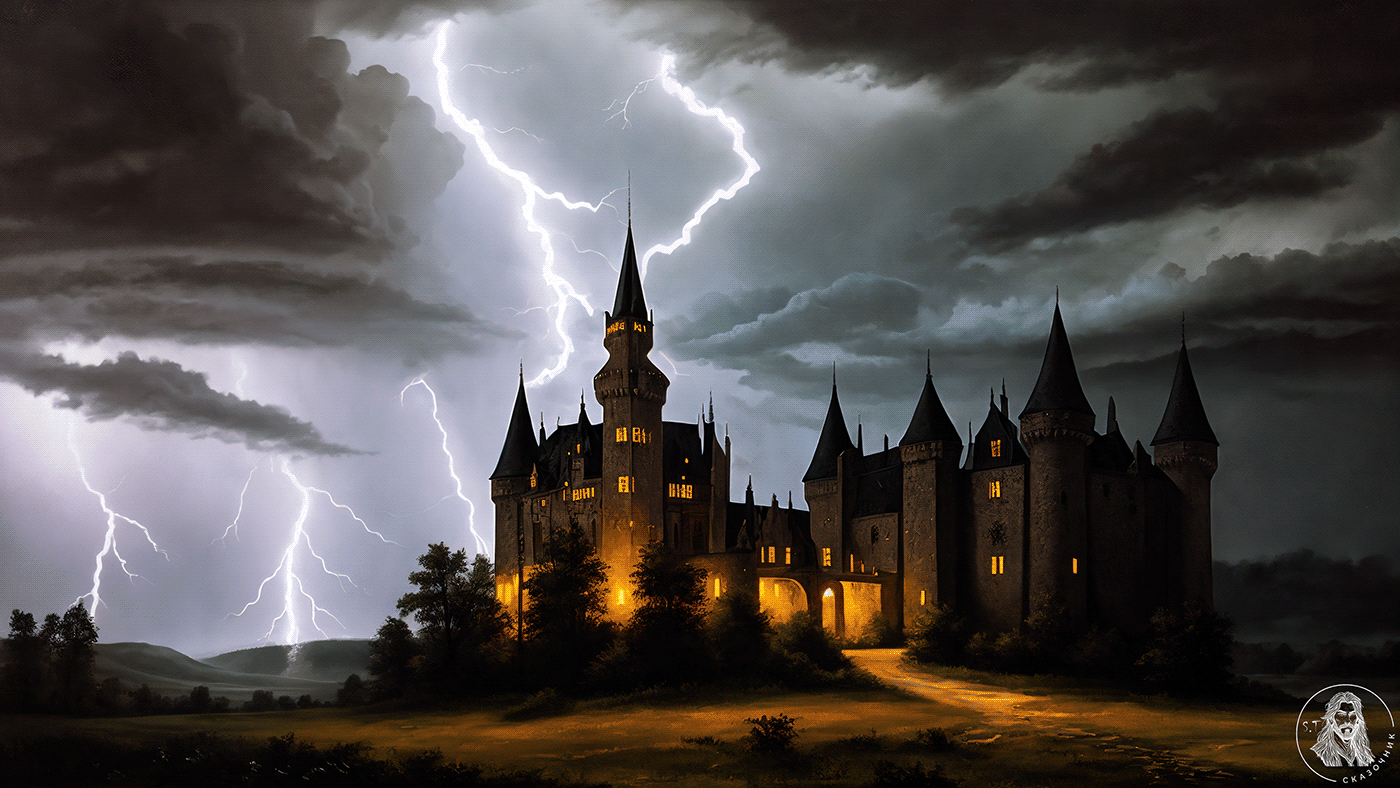 Castle Nature night thunderstorm lightning 3840x2160 wallpaper ai ai digital art stable diffusion