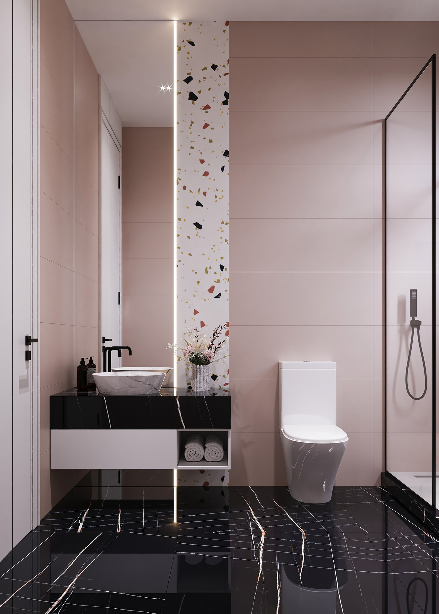 bathroom bedroom Interior minimal Minimalism minimalist modern pink simple Terrazzo