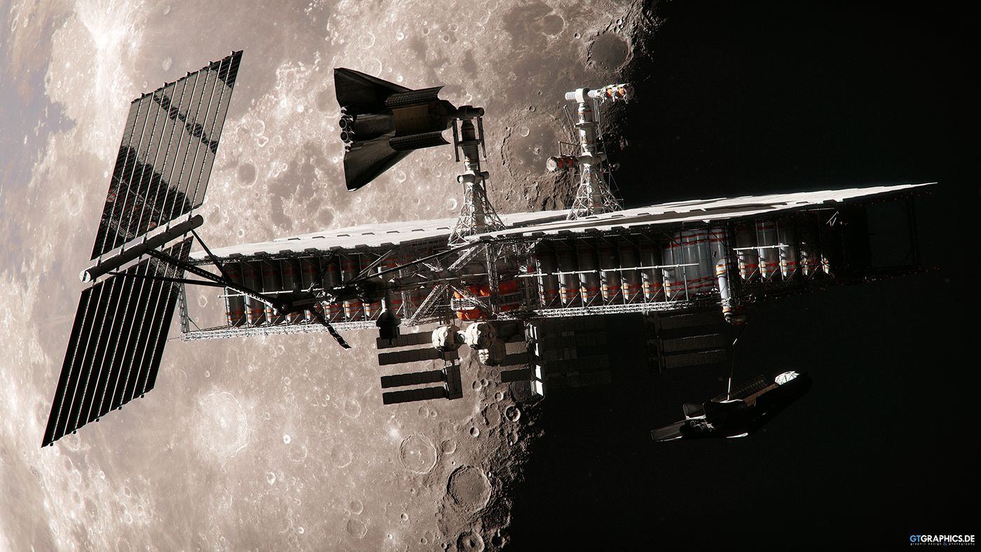 3d modeling blender Digital Art  future moon science fiction shuttle Space  spaceart spacestation
