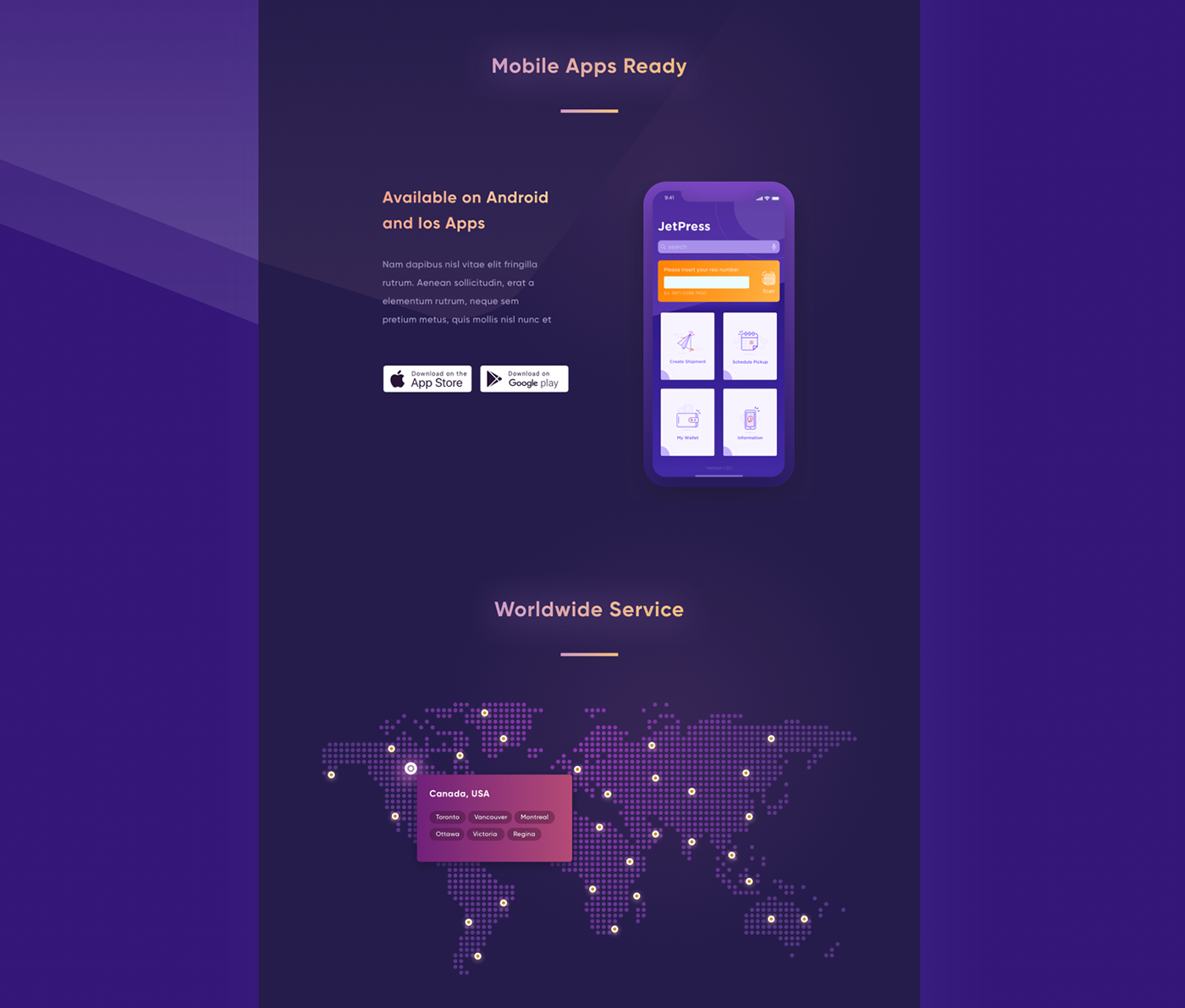 landing page Mobile apps delivery service On Boarding Product Apps Live Tracking Appointment interactive ios app delivery social network Illustration delivery