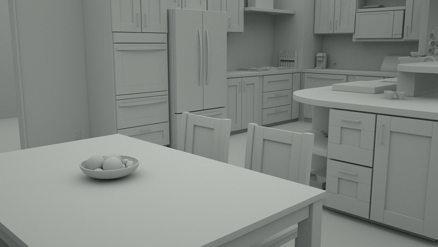 3D interior design  kitchen Maya modeling furniture