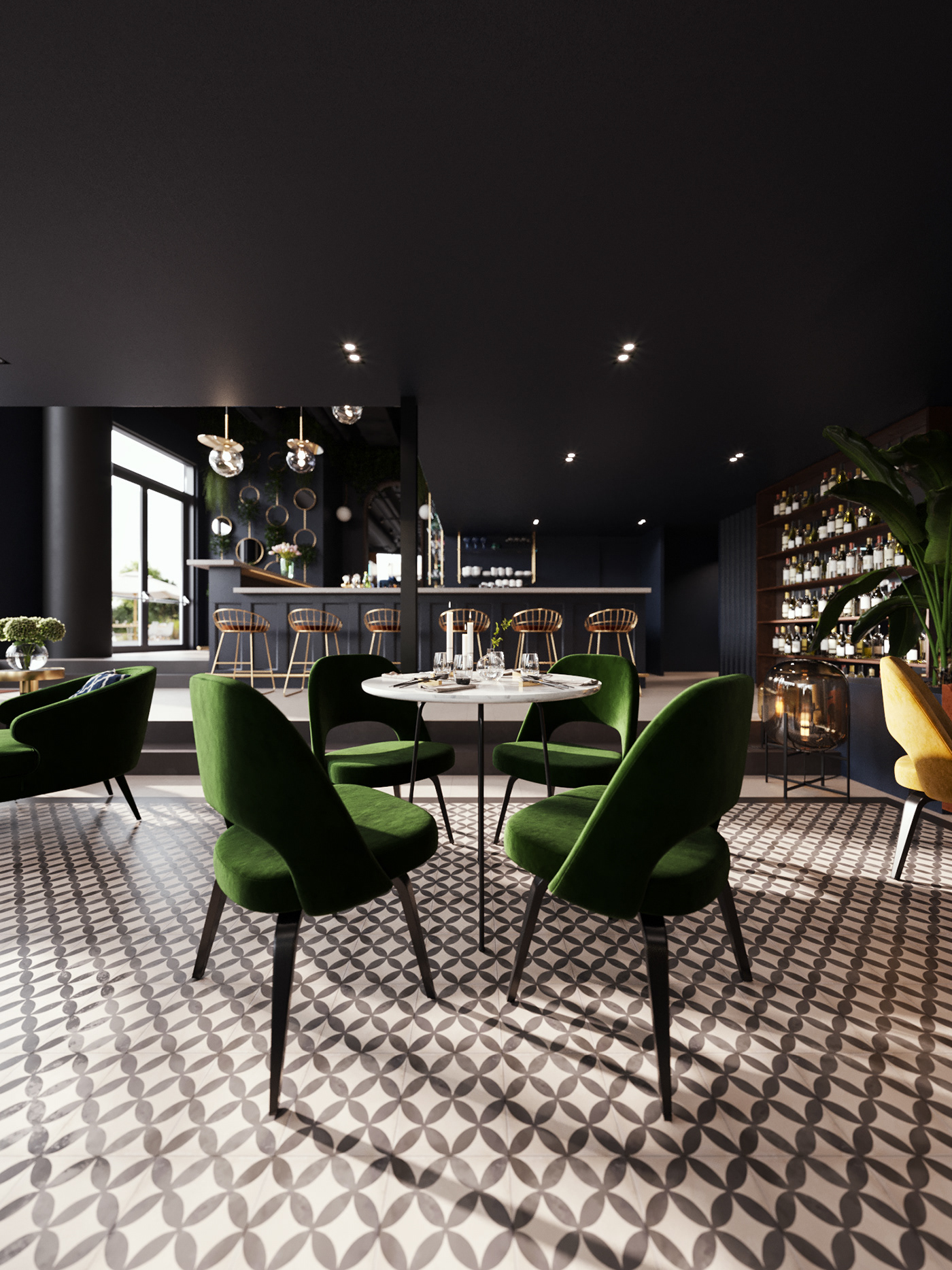 Flowers Interior restaurant cafe bar visualization Render archviz architecture interior design 