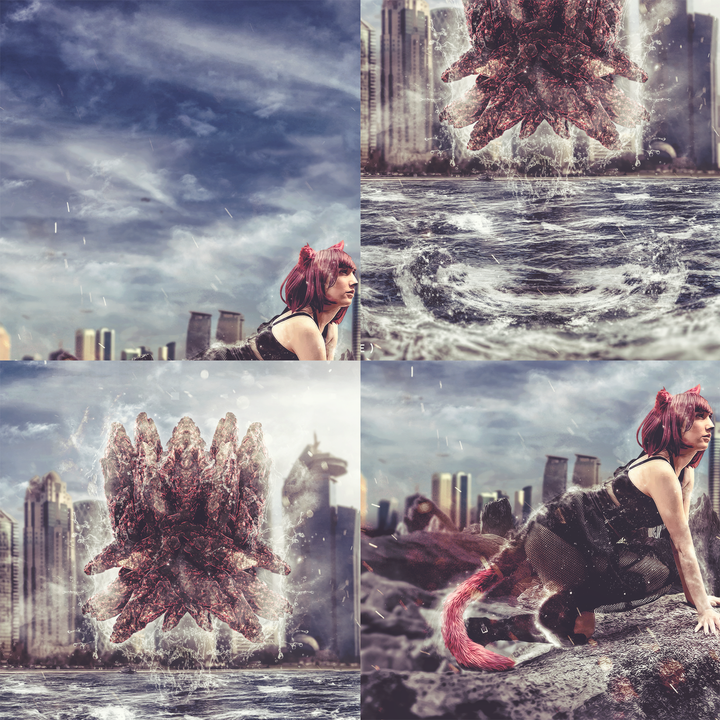 photomanipulation Citie girl model Cat scenery epic color flair
