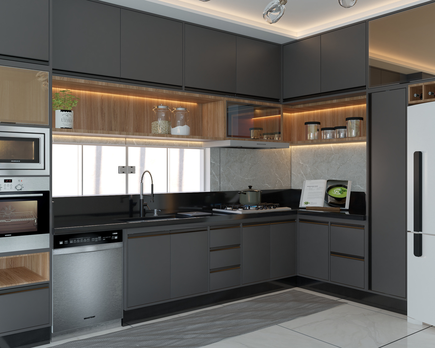 kitchen cozinha Cozinha Planejada interior design  Render vray architecture 3D rendering arauco