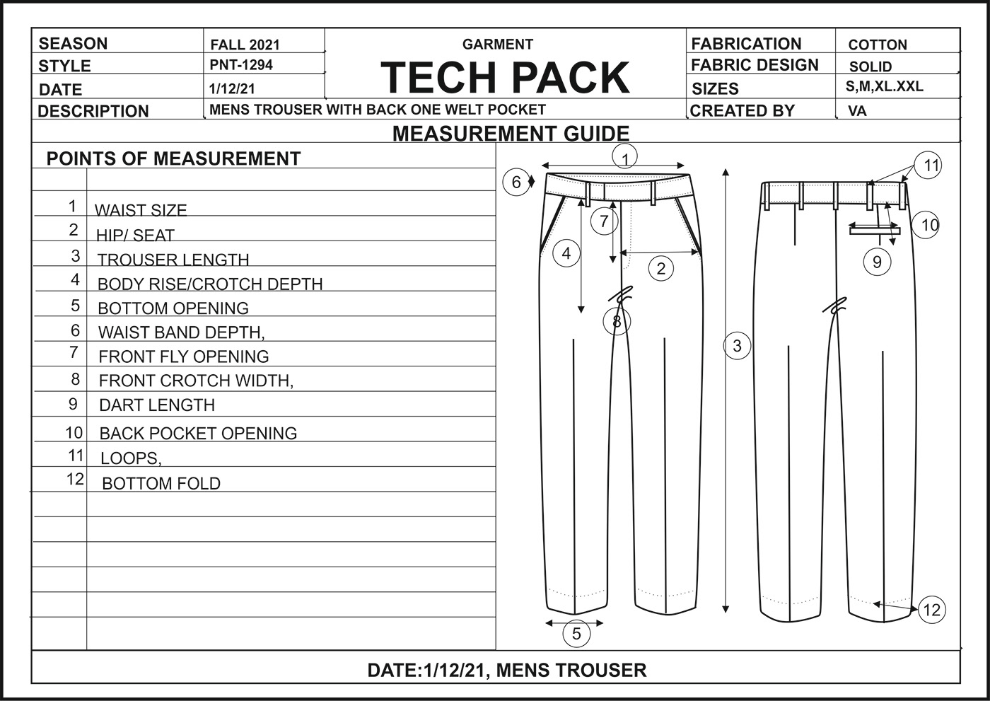 techpack specsheet graphic costsheet Flats measurements specs