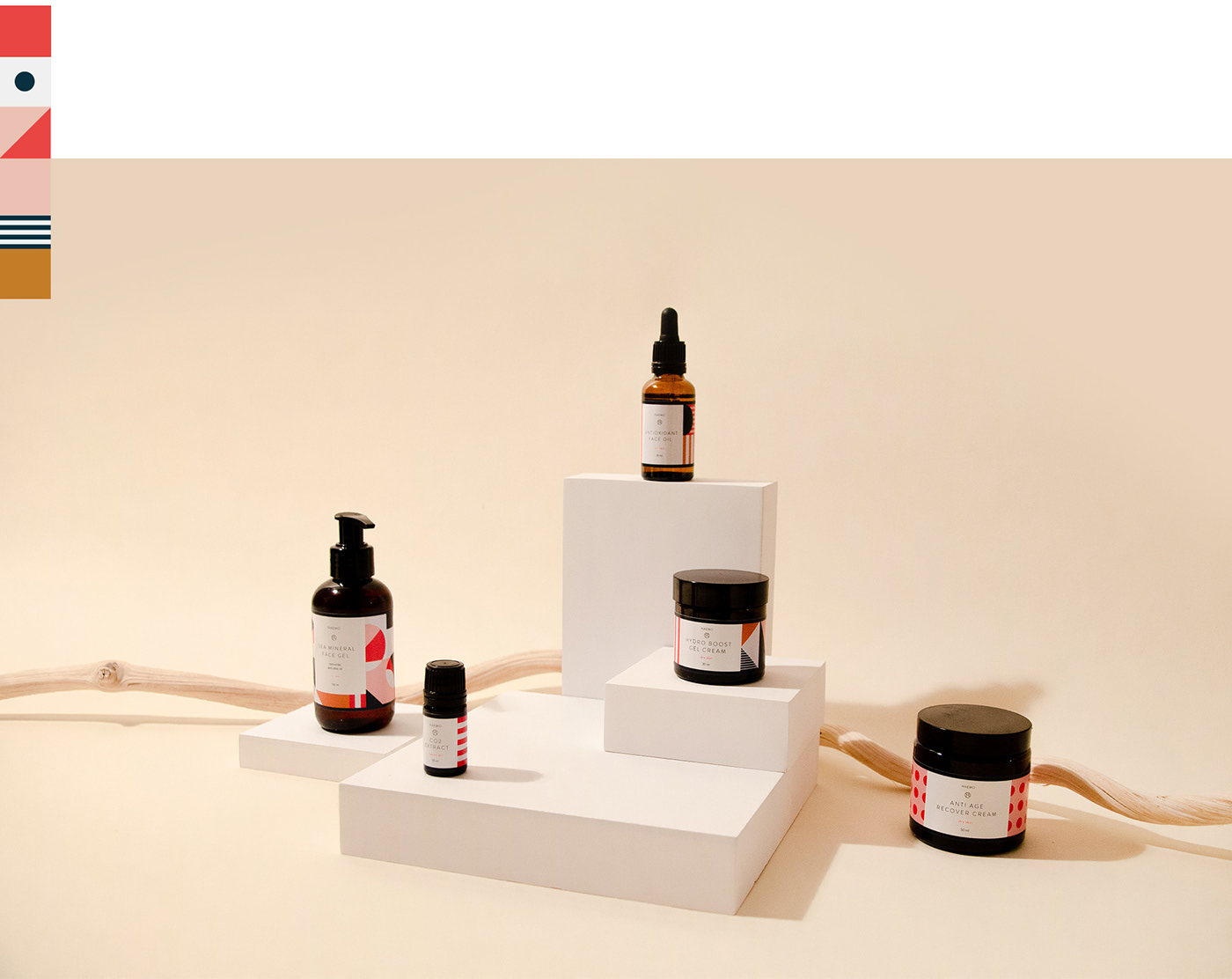 Cosmetic branding  Packaging geometric abstract beige Label modern beauty organic