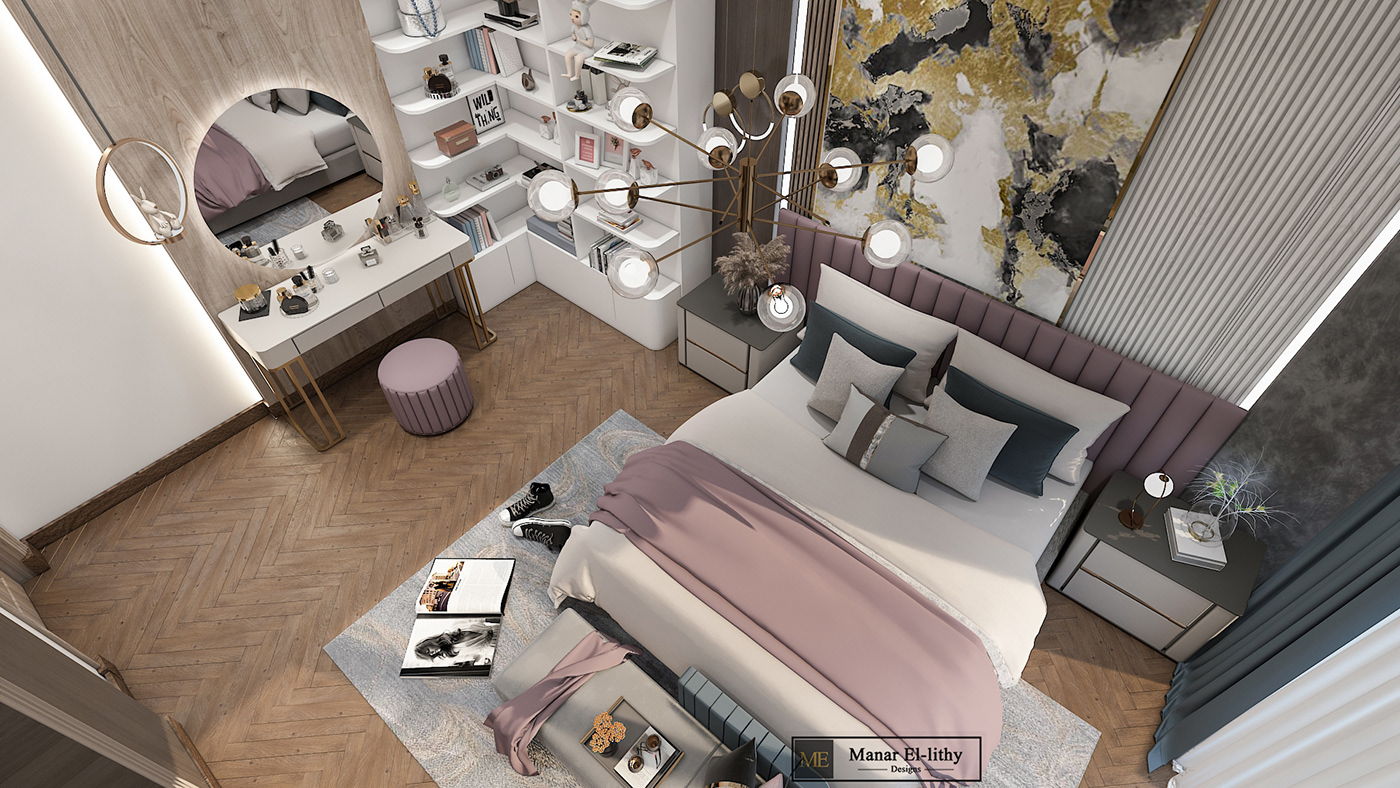 3D 3ds max bedroom design girls Interior interior design  modern photoshop Render
