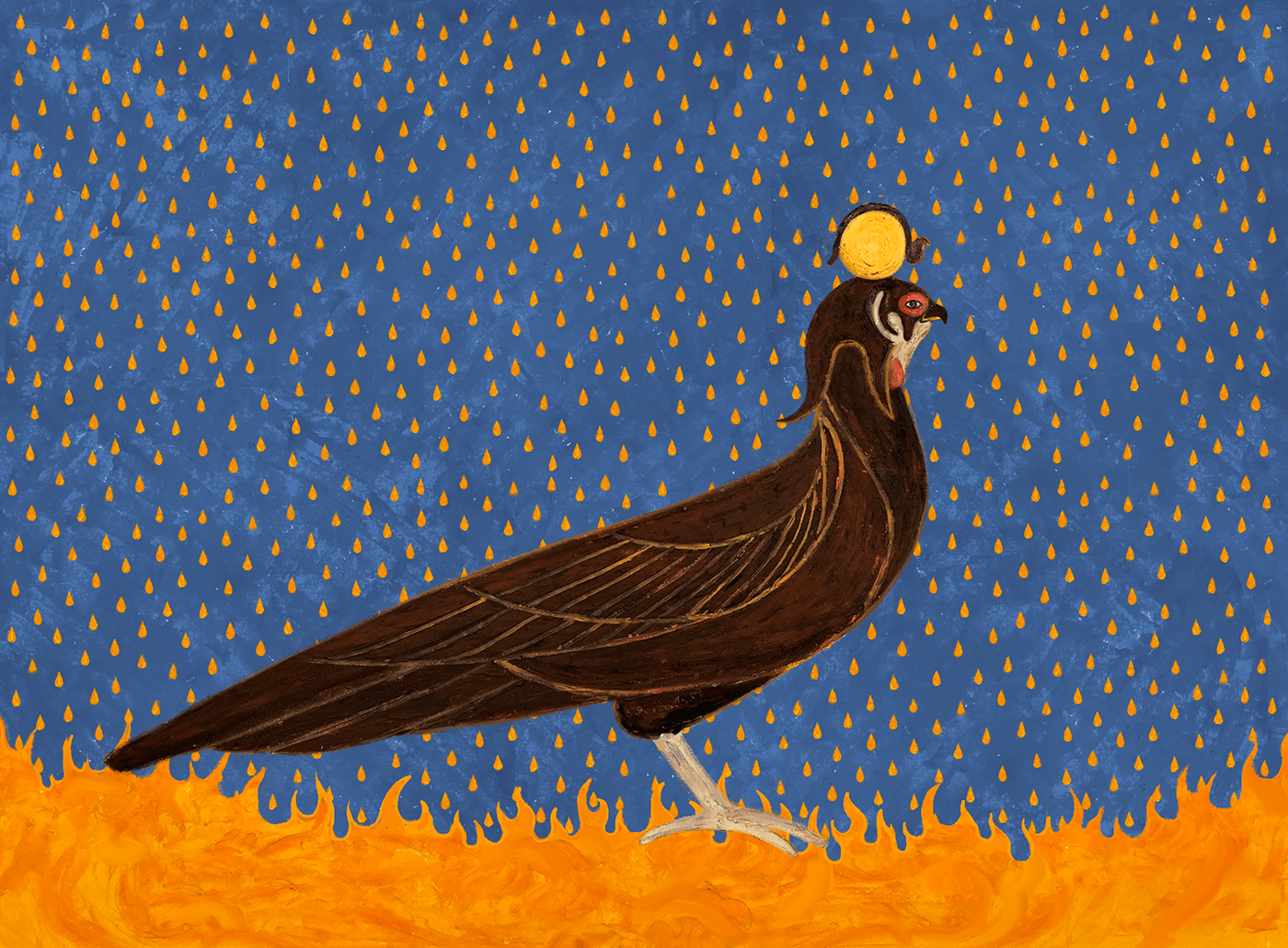 Bird standing under rain.