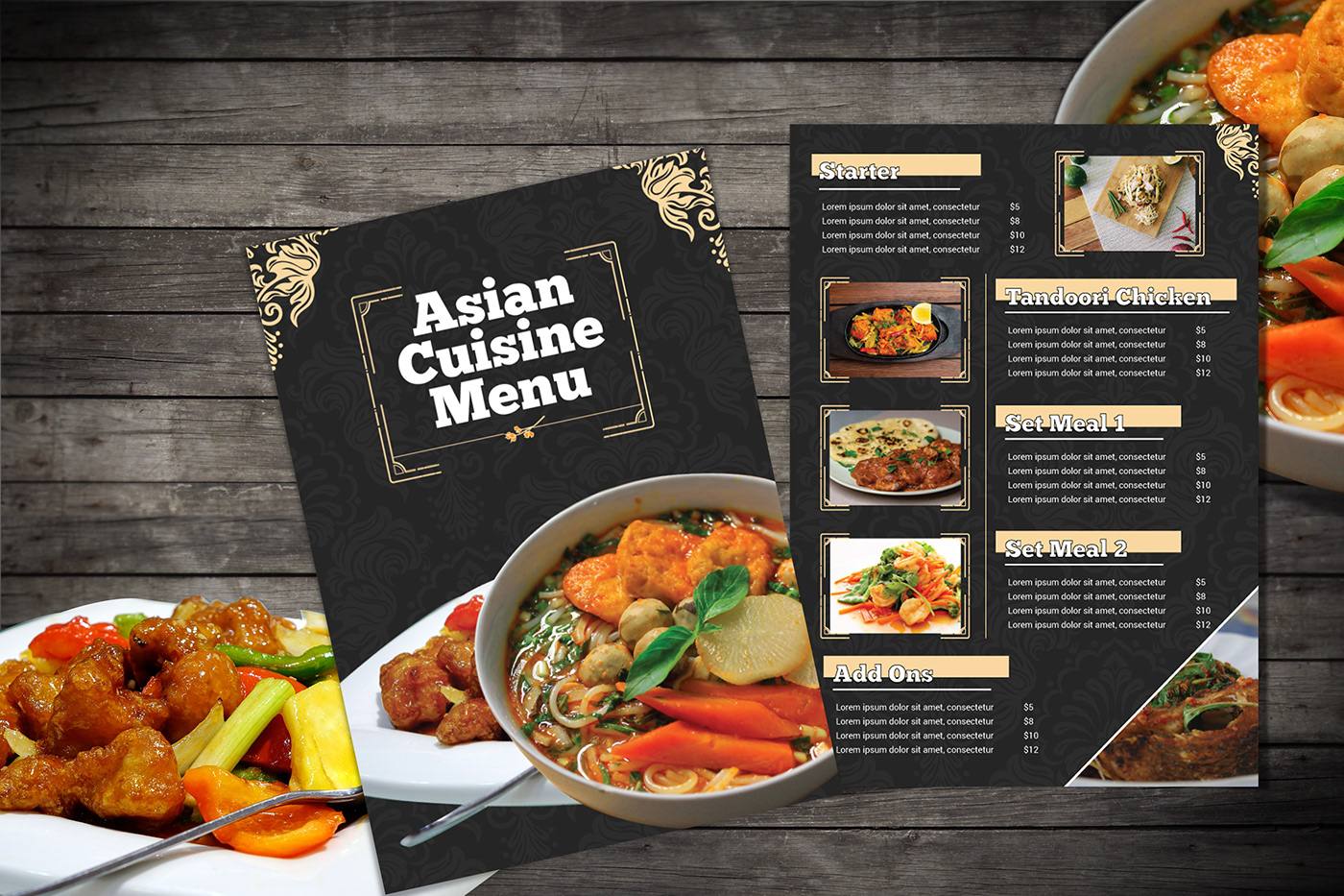 asian menu suisine restaurant flyer menu design template print layout menu layout double sided