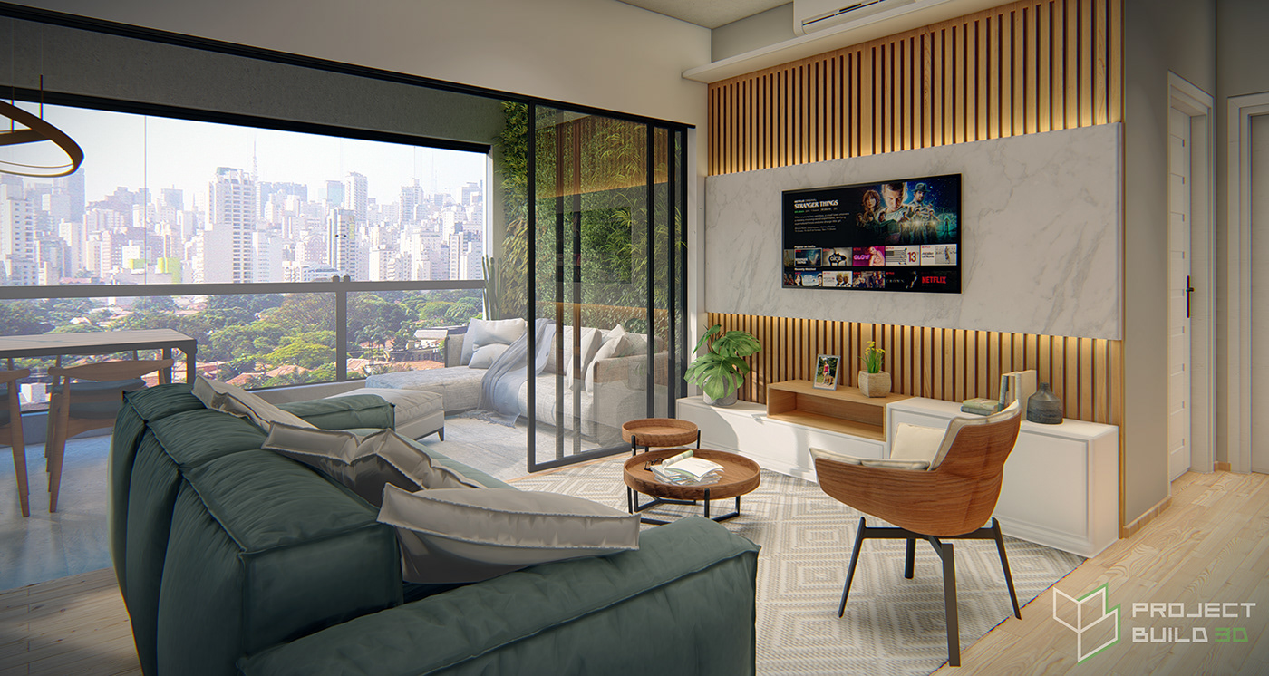 apartamento apartament jardins são paulo Ibirapuera decorado maquete eletronica 3D Render AP