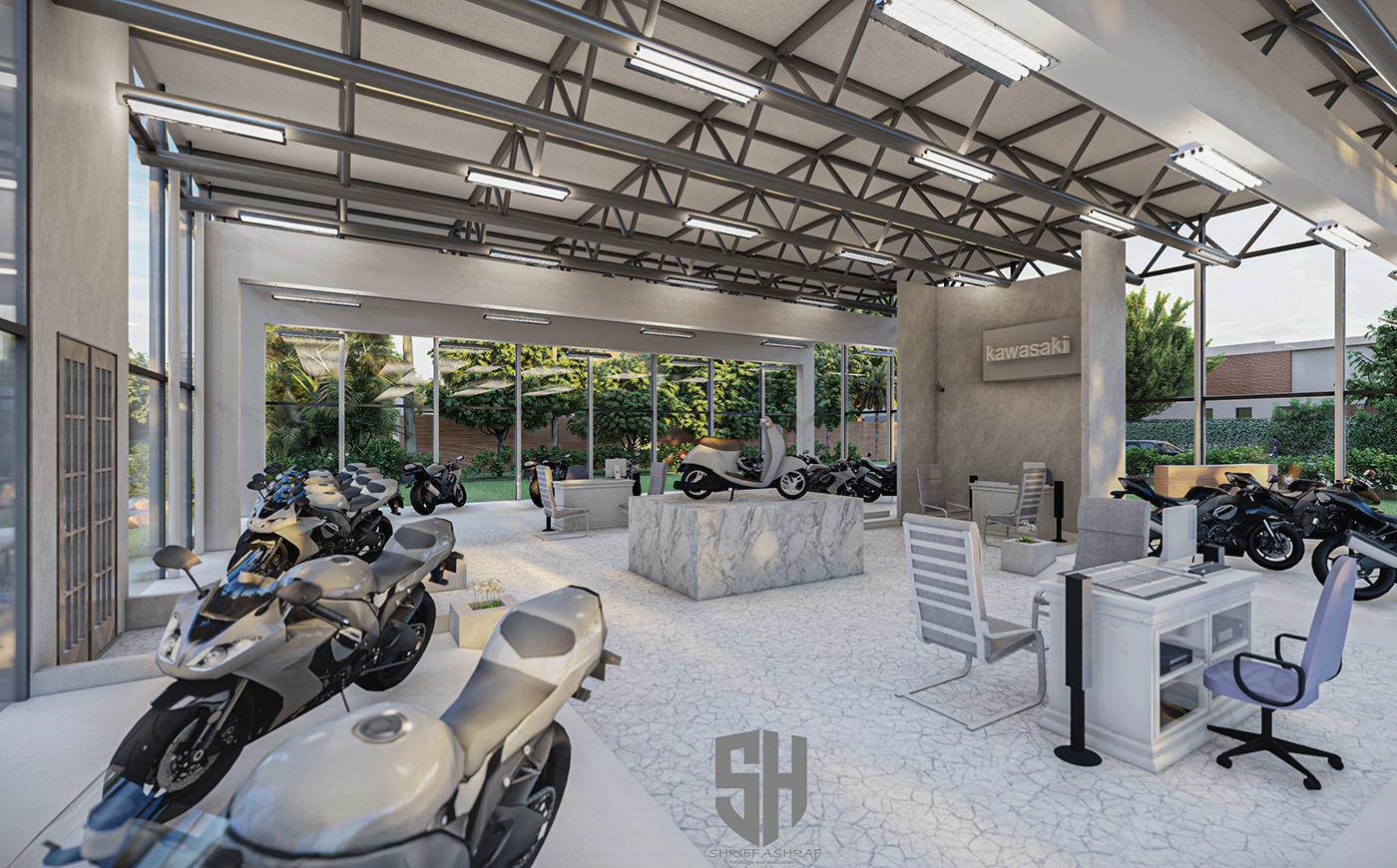3D 3ds max architecture corona Exhibition  exterior Freelance motorcycle Render visualization