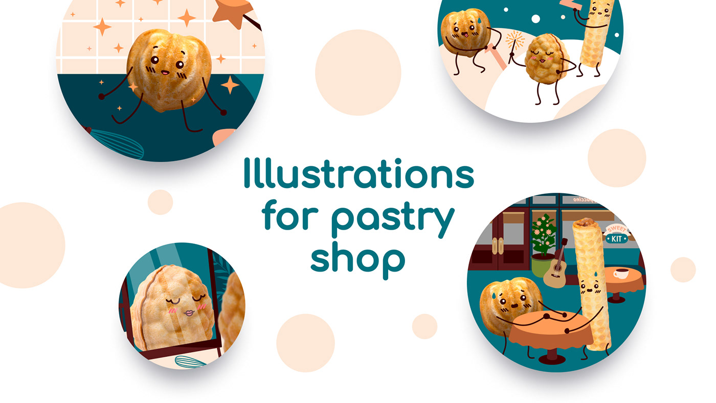 bakery bakery branding Character design  collage art digital illustration Identity Design illustrations pastry Retro visual identity