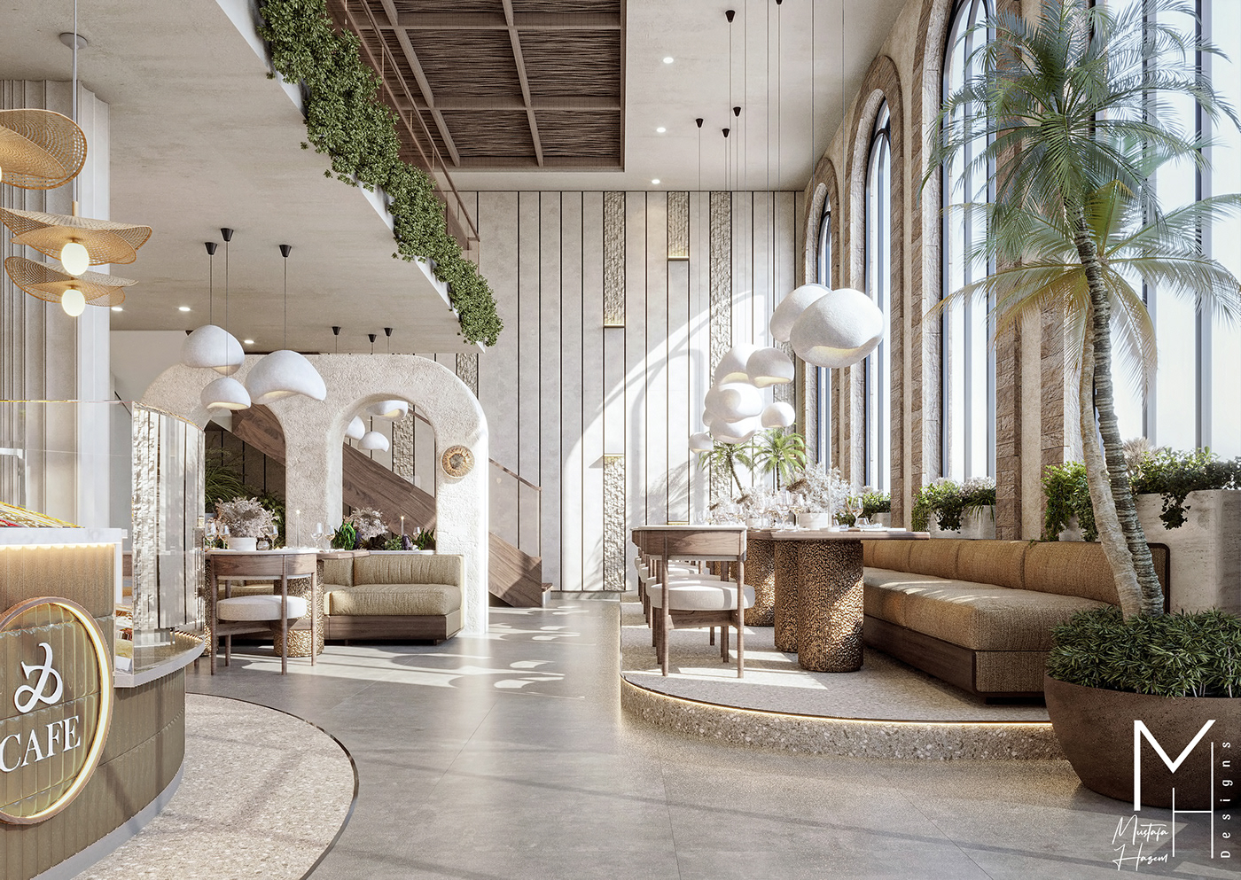 Interior design interior design  modern cafe coffee shop Wabi Sabi visualization 3D simple