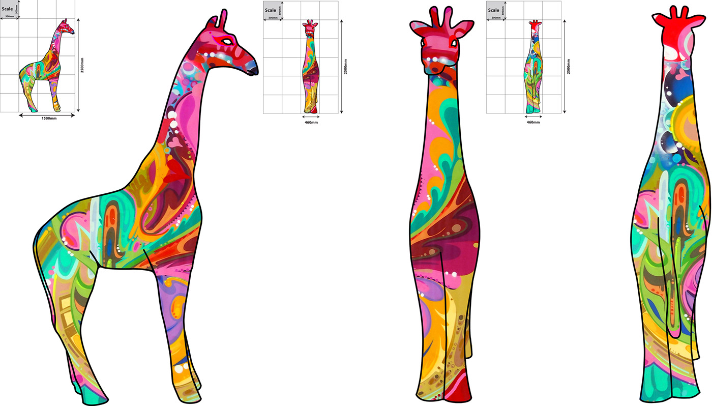 art sculpture giraffe Graffiti colour abstract pattern croydon Croydon Stands Tall spraypaint