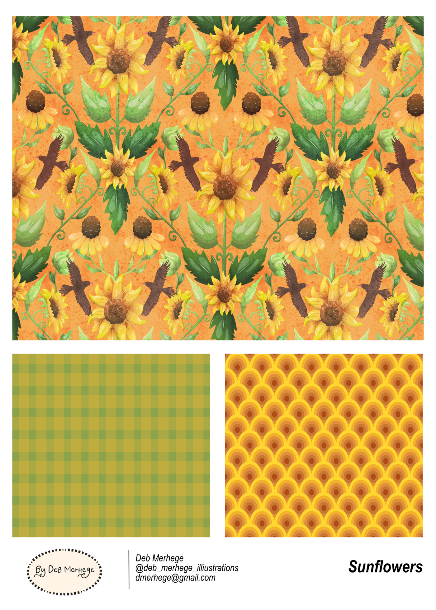 sunflower pattern seamless pattern textile design  Surface Pattern floral bullseye pattern fabric collection fabric designer  plaid pattern  spoonflower