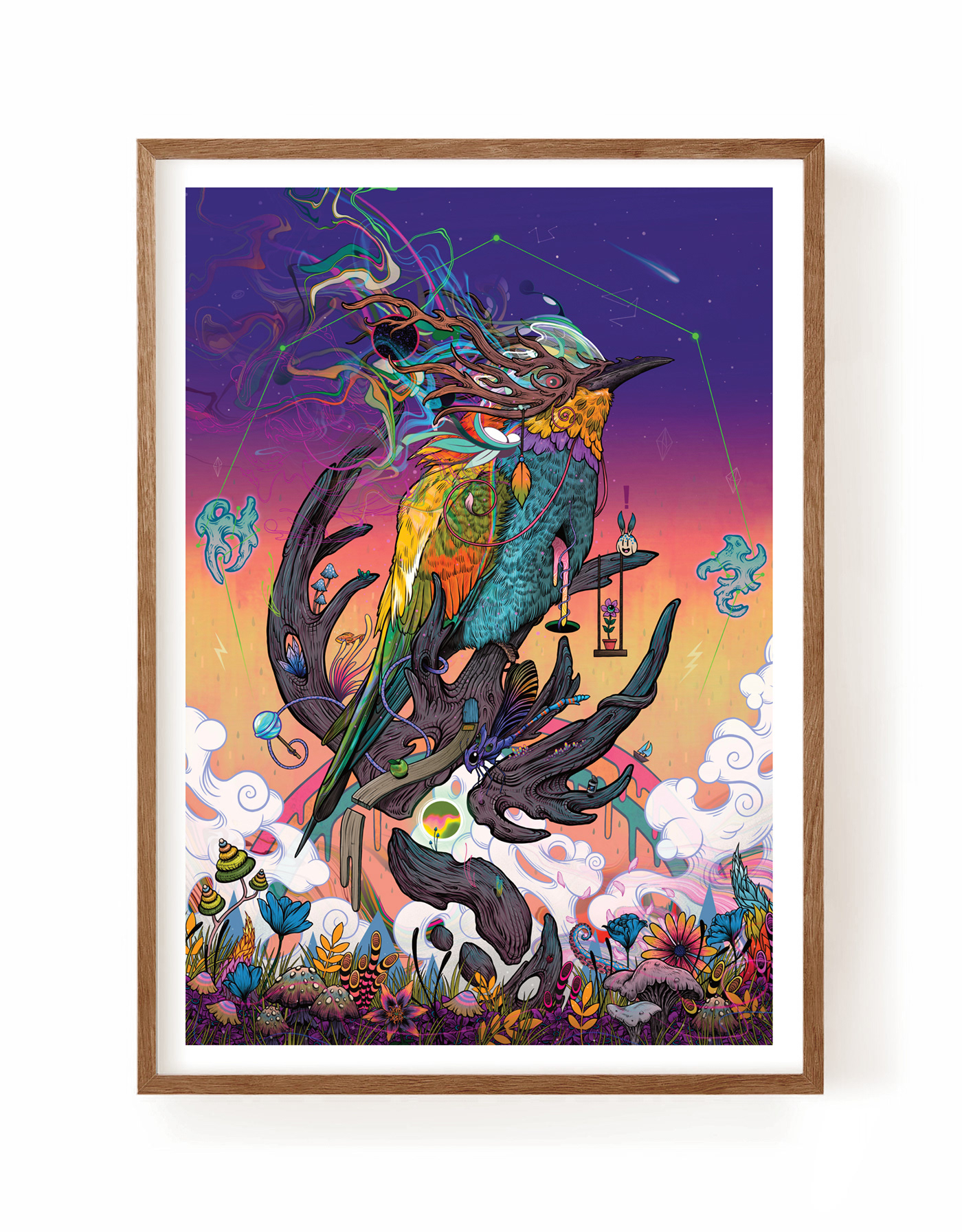 psychedelic Digital Art  surreal fantasy Drawing  Procreate details bird animal Nature
