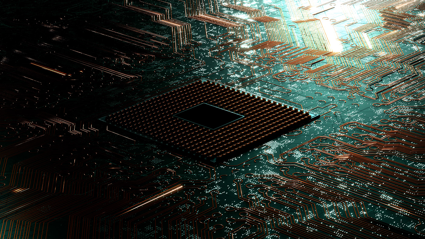 Computer chip on motherboard.