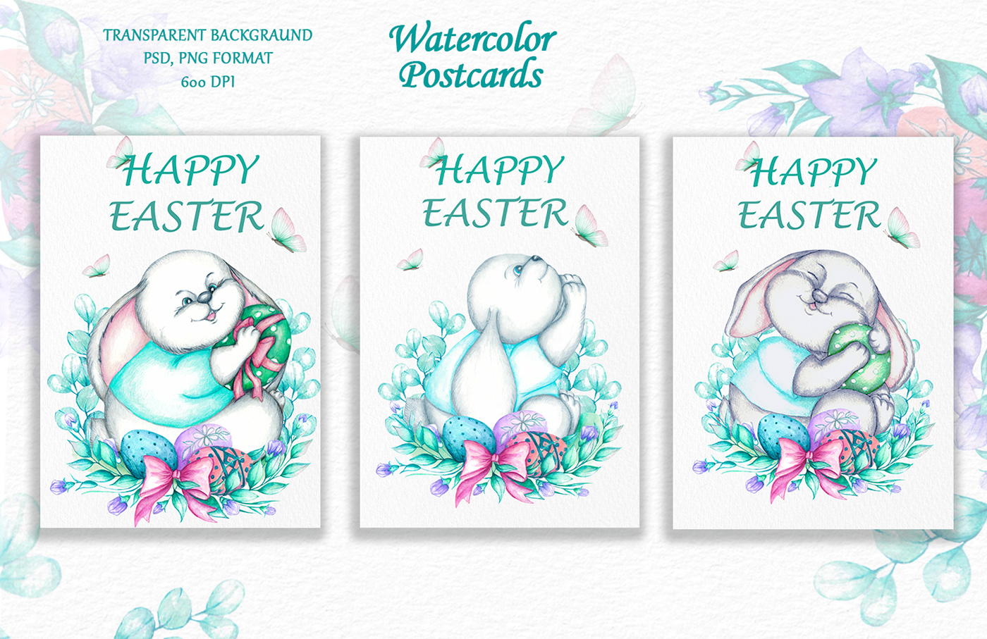 Easter ILLUSTRATION  hand drawn watercolor painting   easter bunny png Poster Design postcard card watercolor illustration