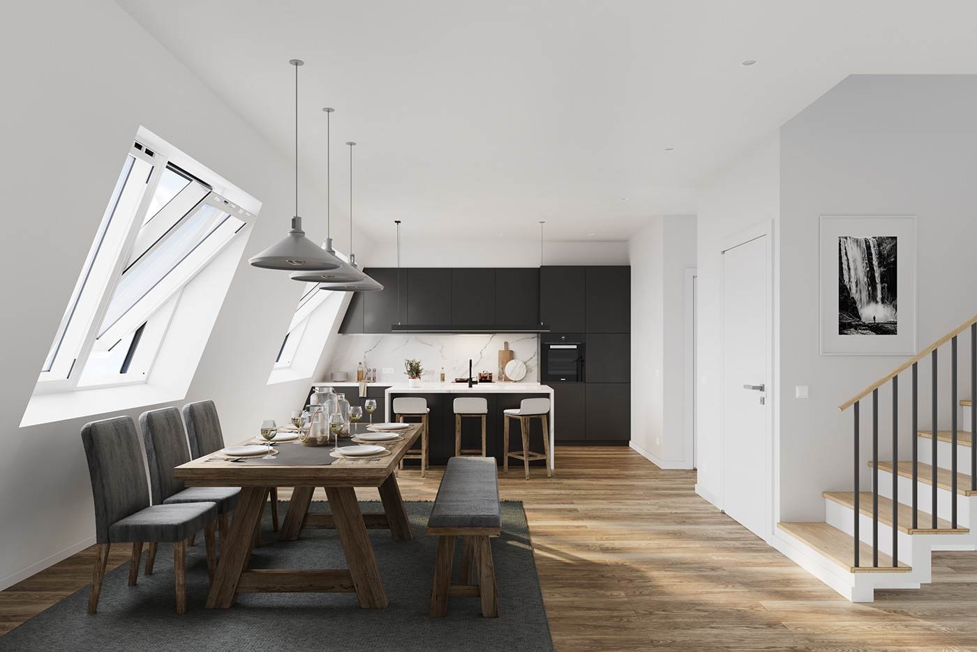 Scandinavian residential apartment Interior modern visualization CGI