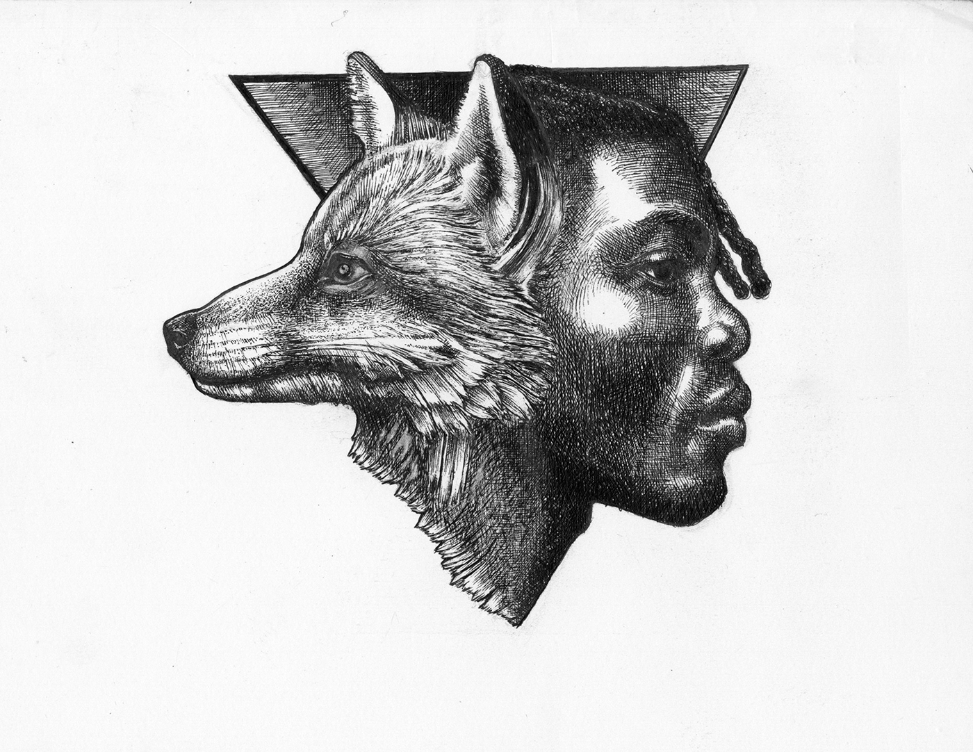 animal black man design FOX man Merge tattoo