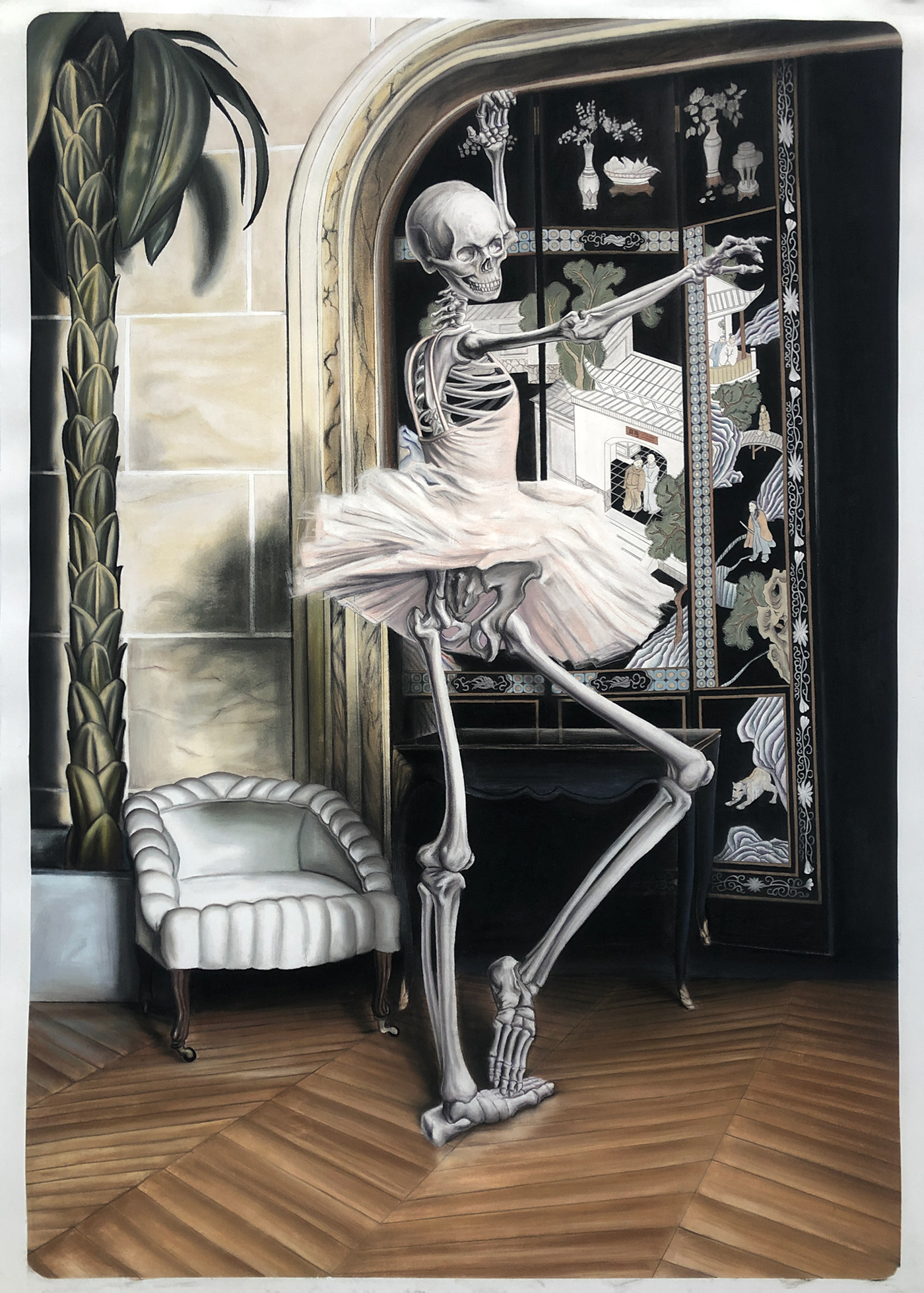 belgianartist Drawing  pastel Sensuality skeleton