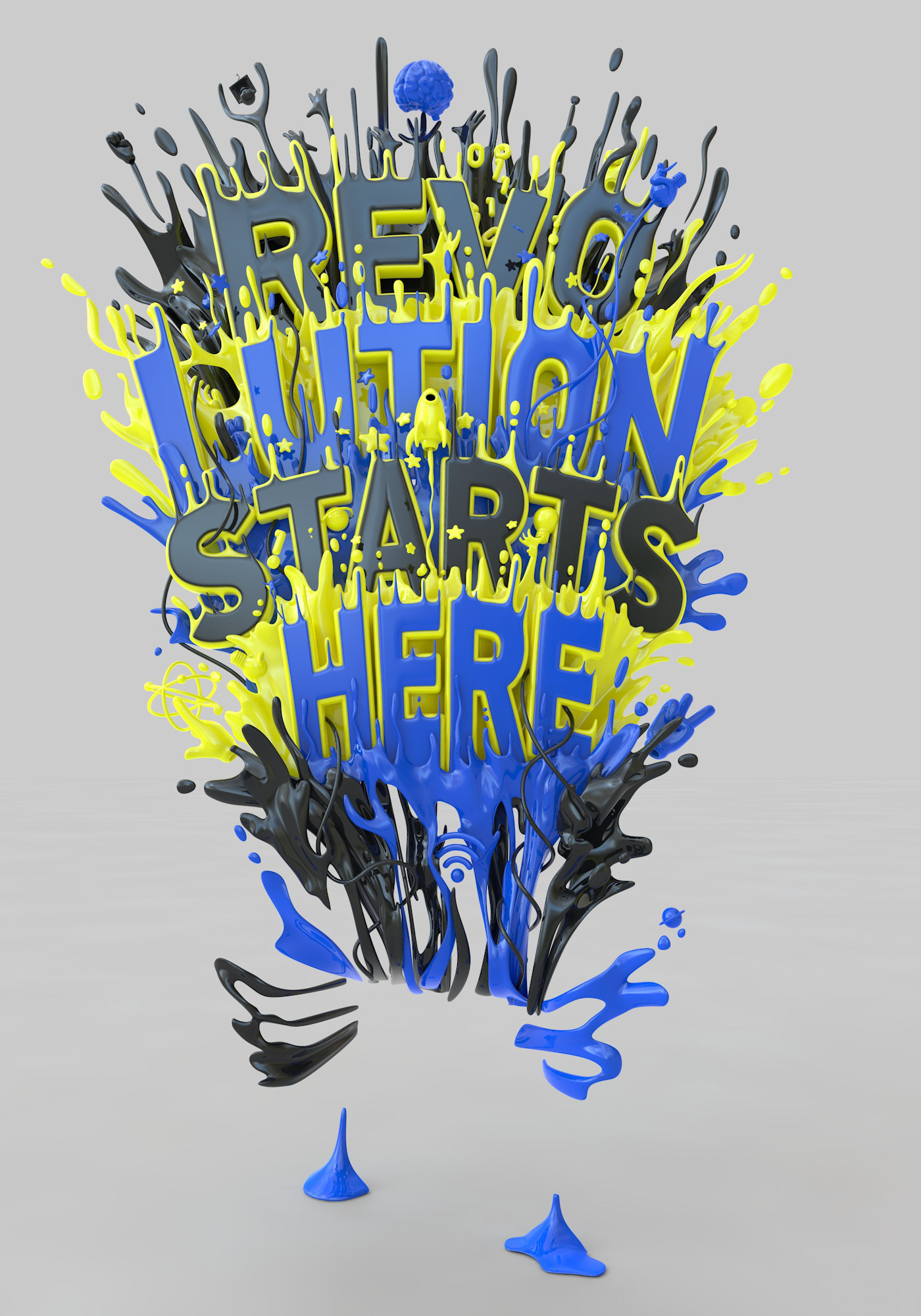 typography   CGI 3D Render gmehling revolution Startup campaign ads Advertising 