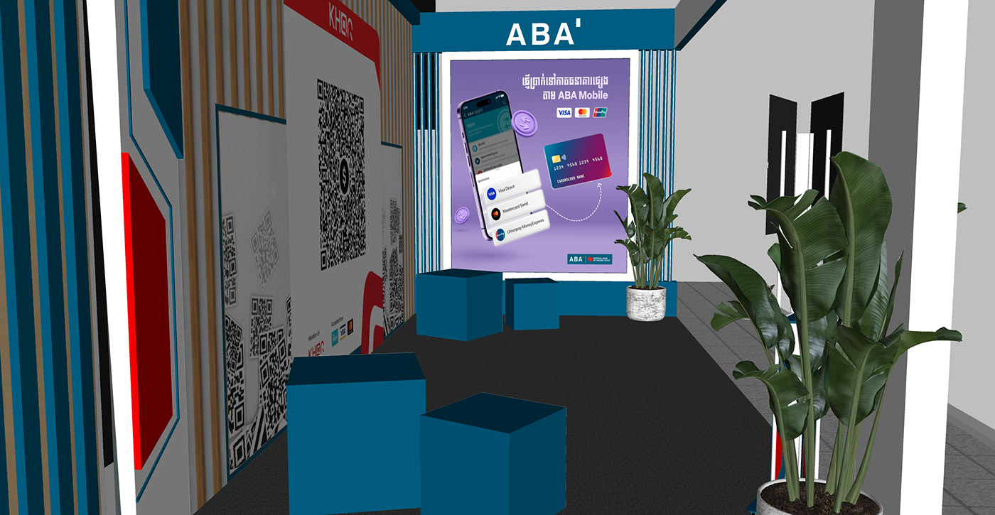 ABA Bank Siem Reap Angkor Wat Cambodia booth design Exhibition  Event 3d render visualization