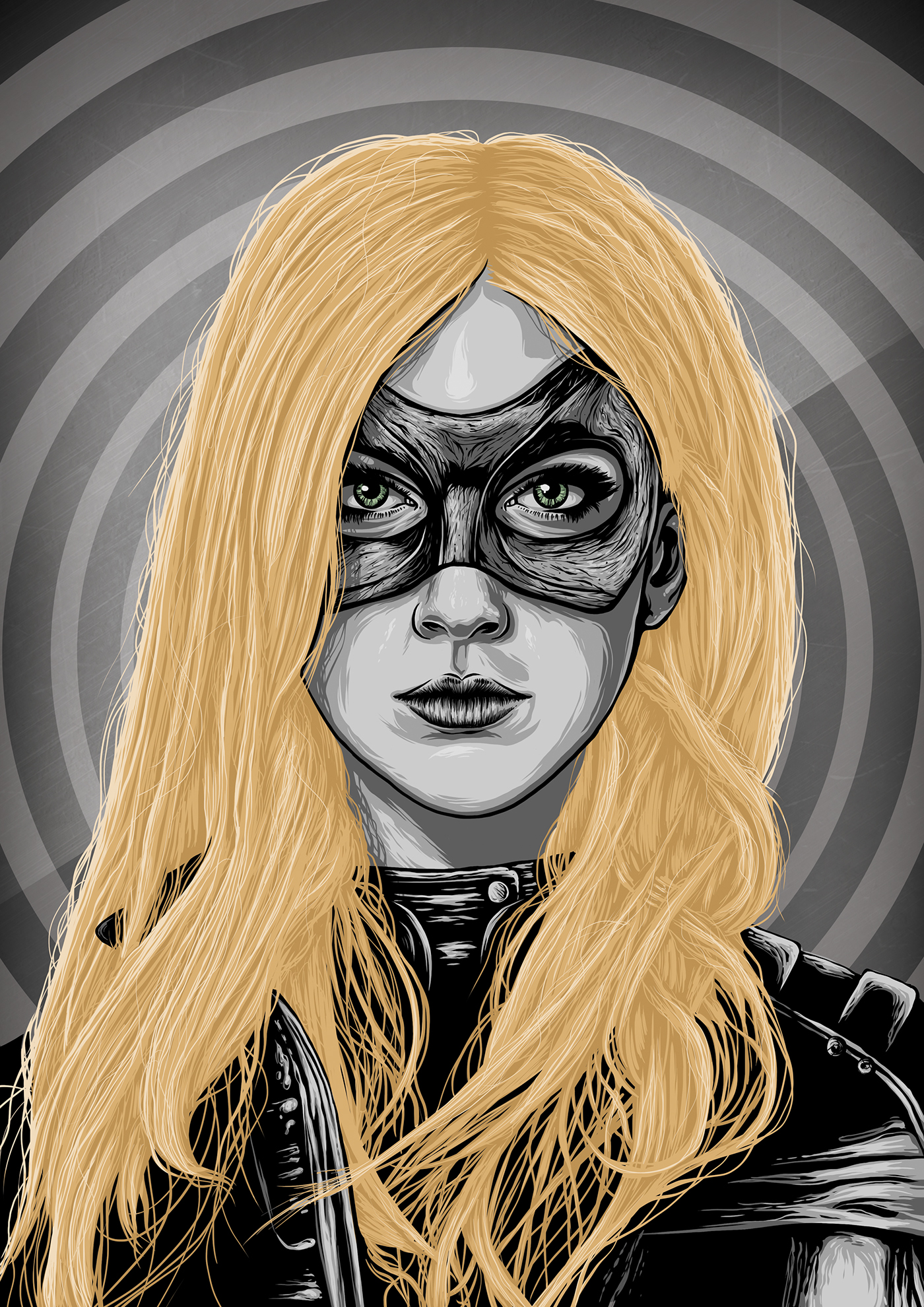 portrait arrow Super Hero black canary mask blonde woman leather hair