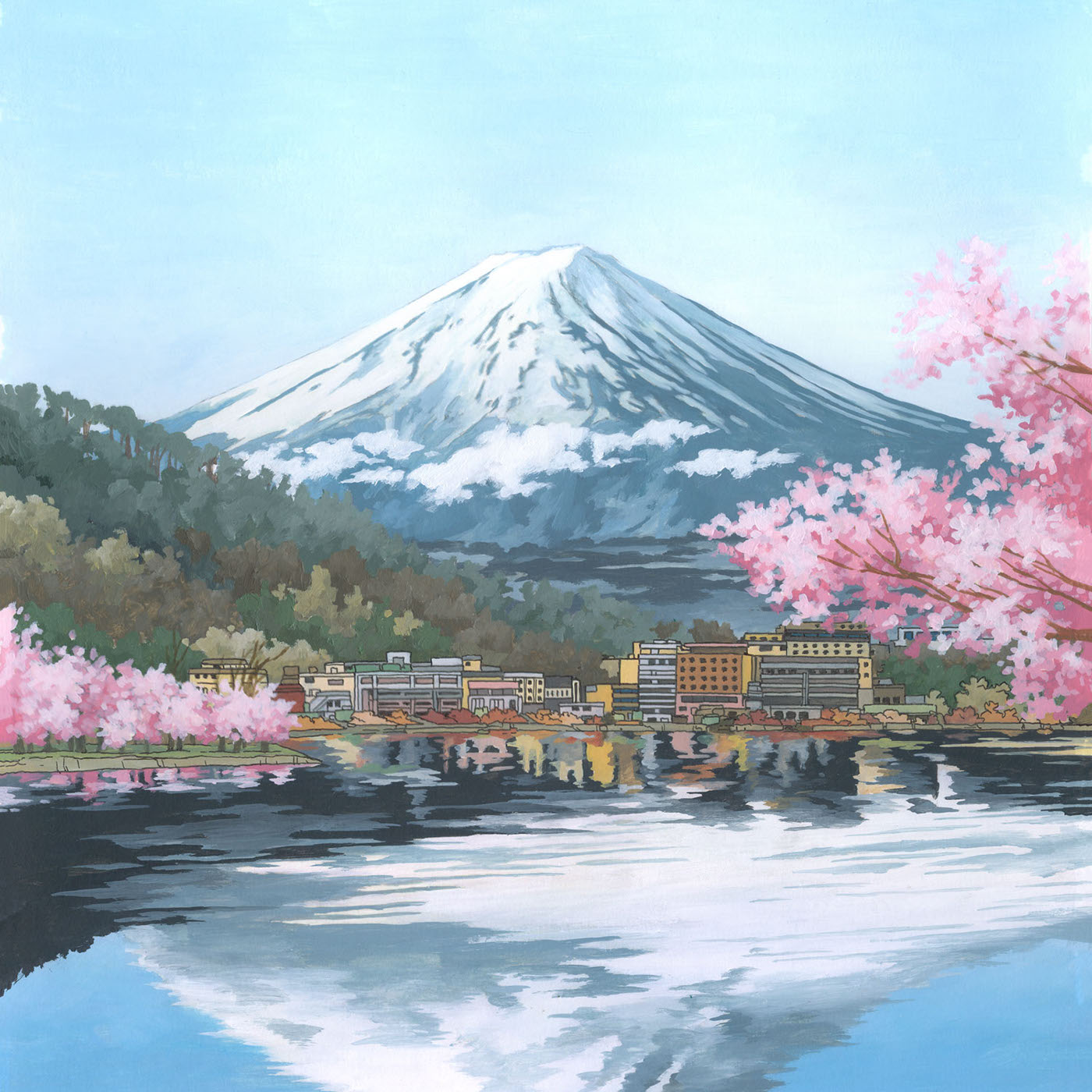 acrylic and ink japan mt fuji Artist Jonathan Chapman illustration by jonathan Mount Fuji Landscape Painting Travel