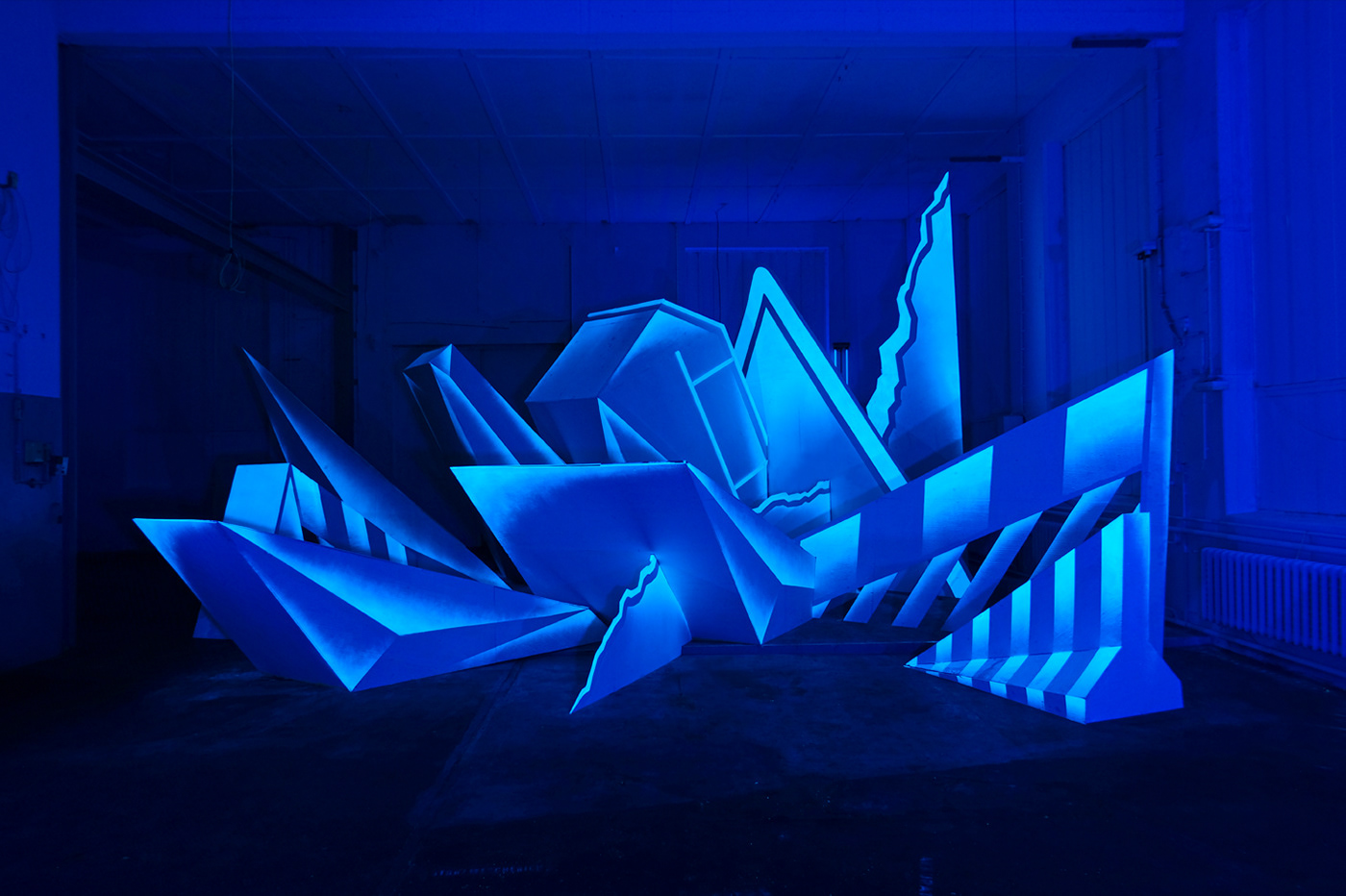 abstract acrylic berlin geometric installation sculpture spraypaint uv-light wood