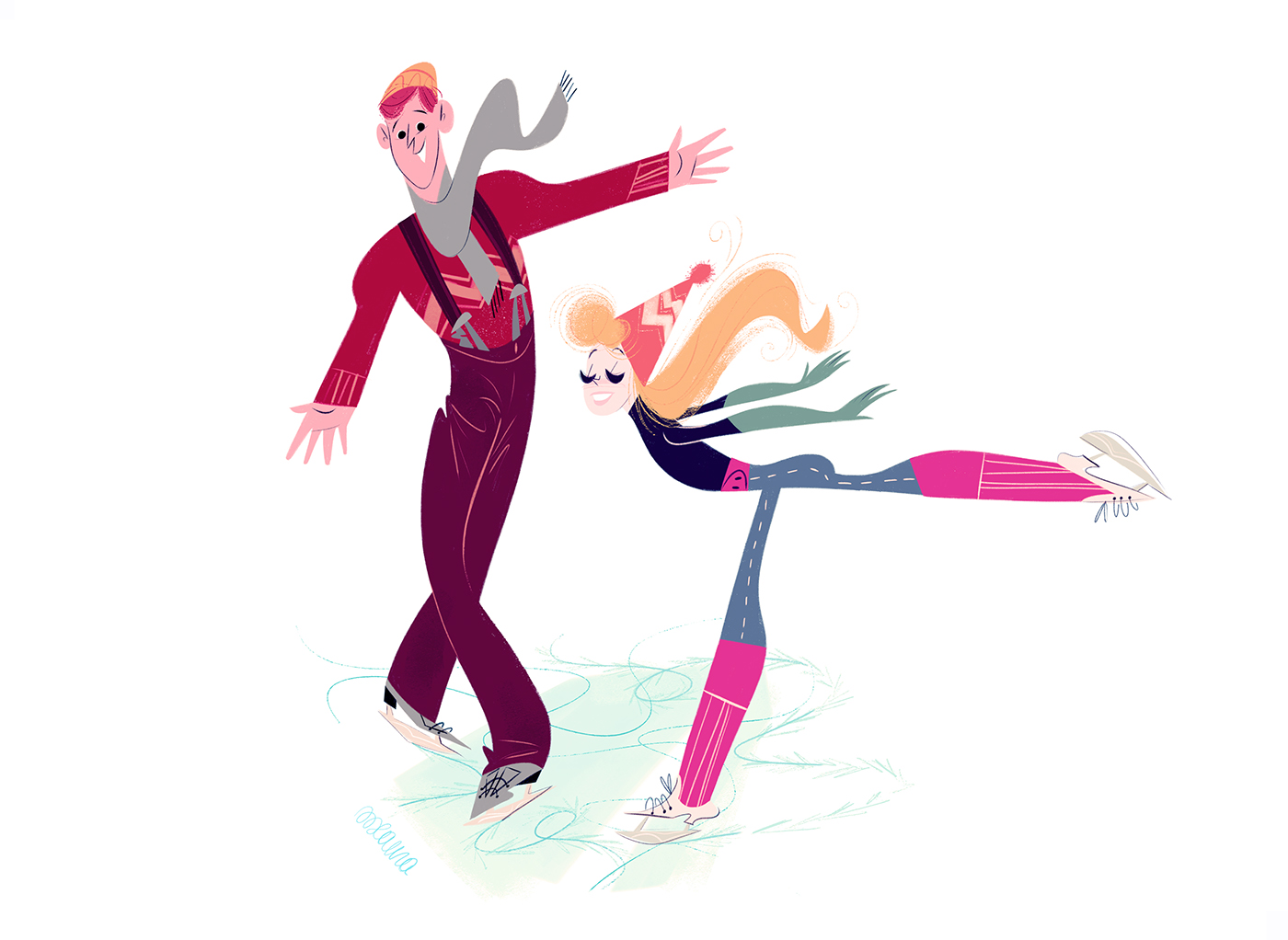 children illustration kids Human Figure skate DANCE   winter Character Love couple