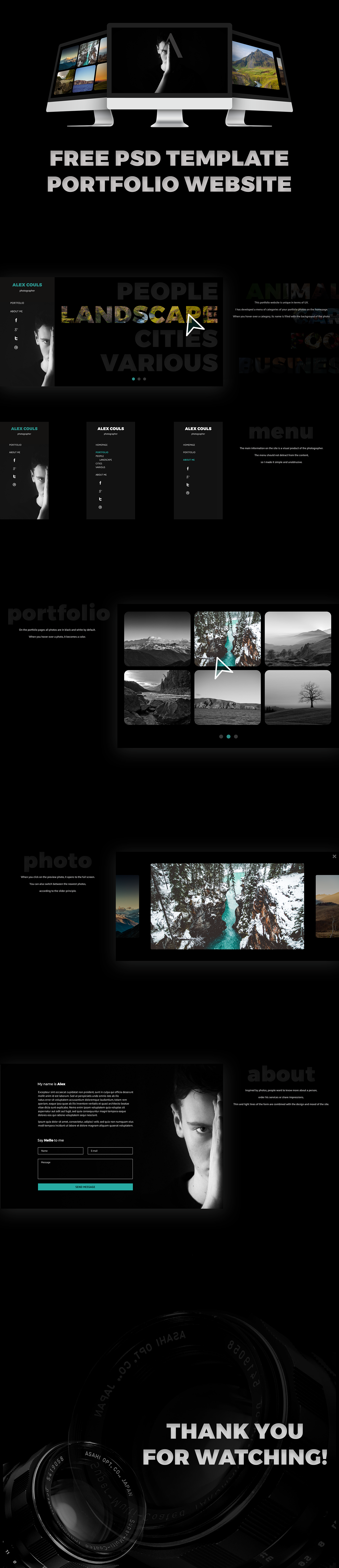 photo black Website Web ux template free portfolio design dark