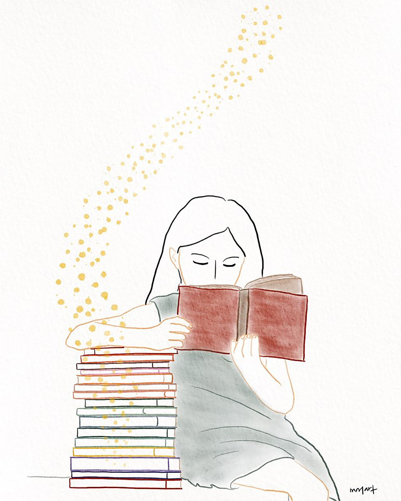 books Drawing  girl illust Illustrator lifedrawing linedrawing painting   Reading watercolor