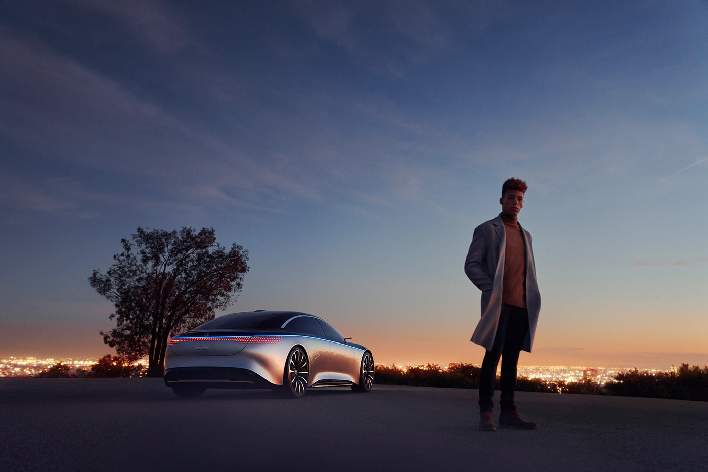 car Mercedes-Benz Vision EQS Photography  sunset