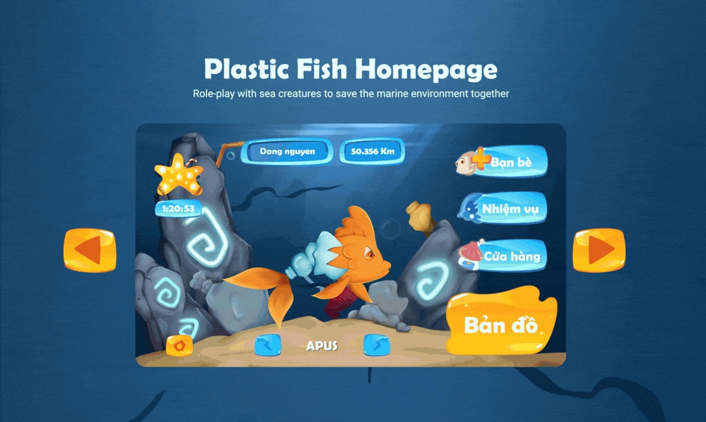 animation  cartoon Character design  concept art environment fish game Ocean plastic UI/UX