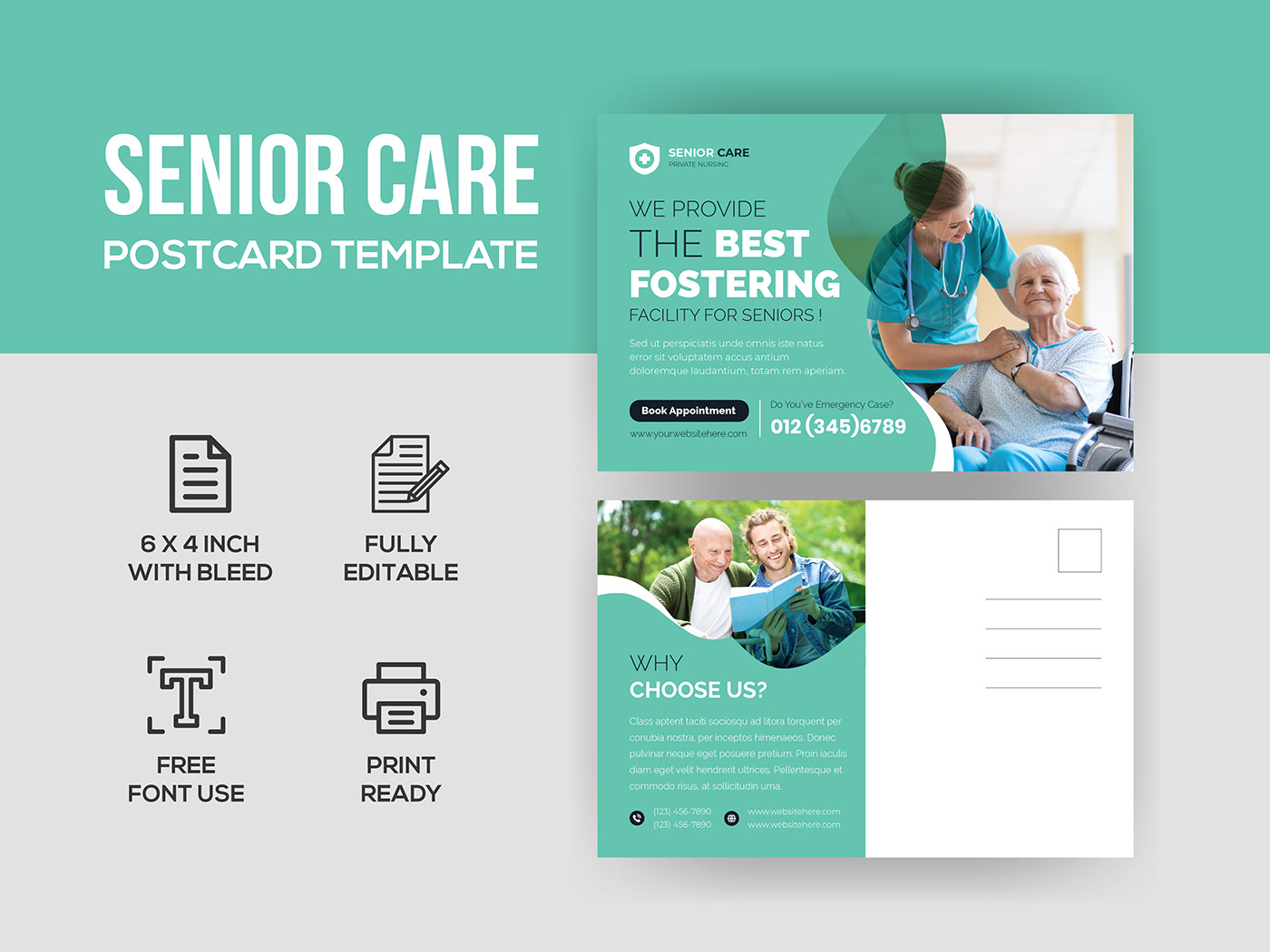 caregiver design grandmother hospital medical nursing pensioner postcard design retirement senior care Postcard