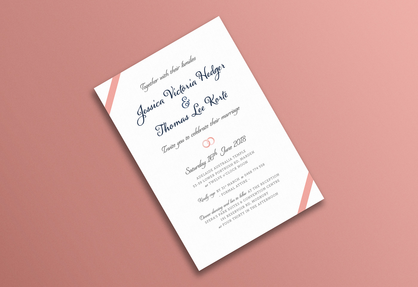 wedding Invitation pink simple vintage linen