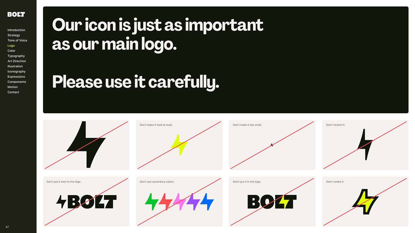 brand identity Brand Design brand book brand guidelines Logo Design visual identity branding  logo Graphic Designer Bolt Brand guidelines
