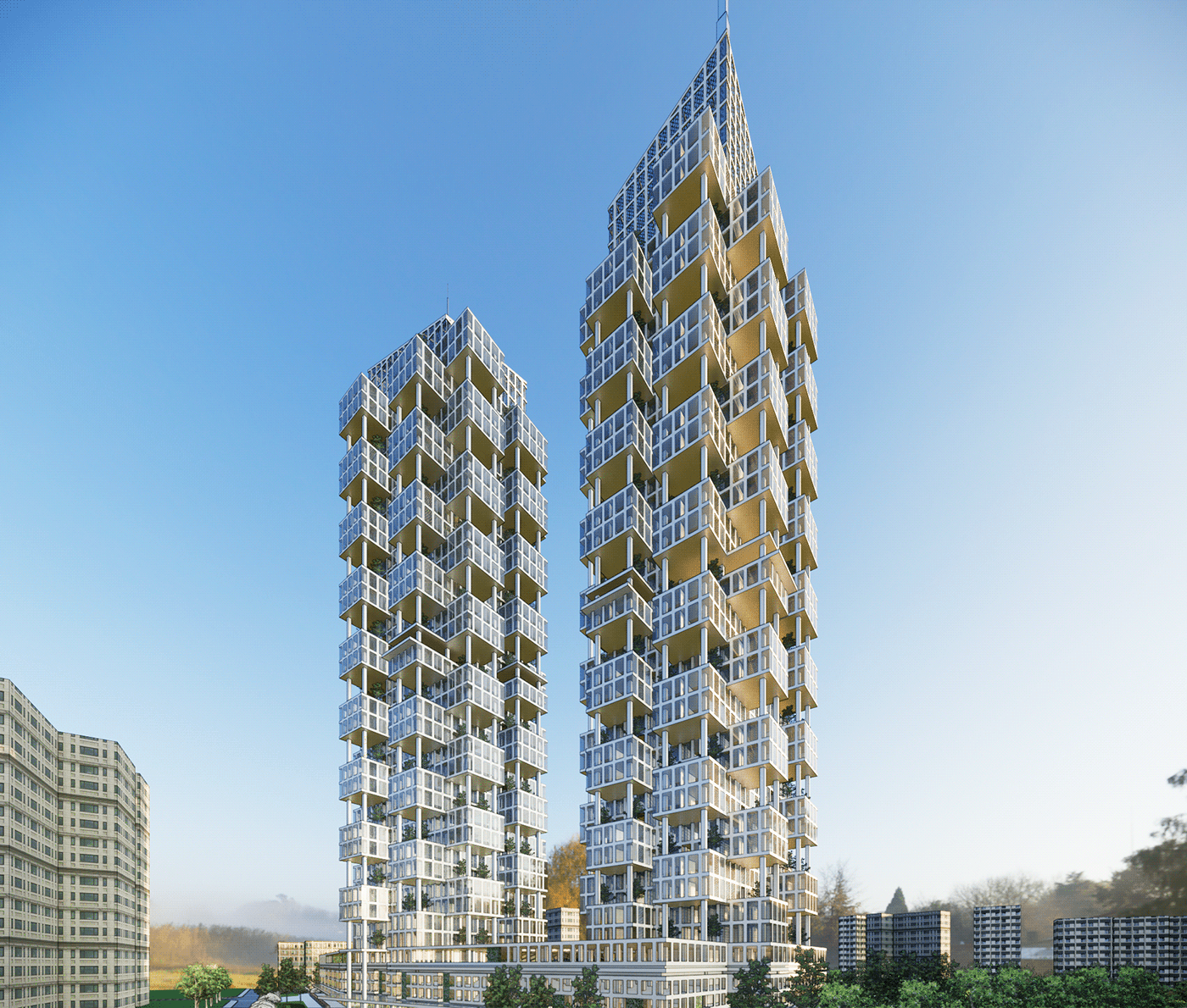 architecture interior design  High Rise tower building exterior visualization modern Render vray