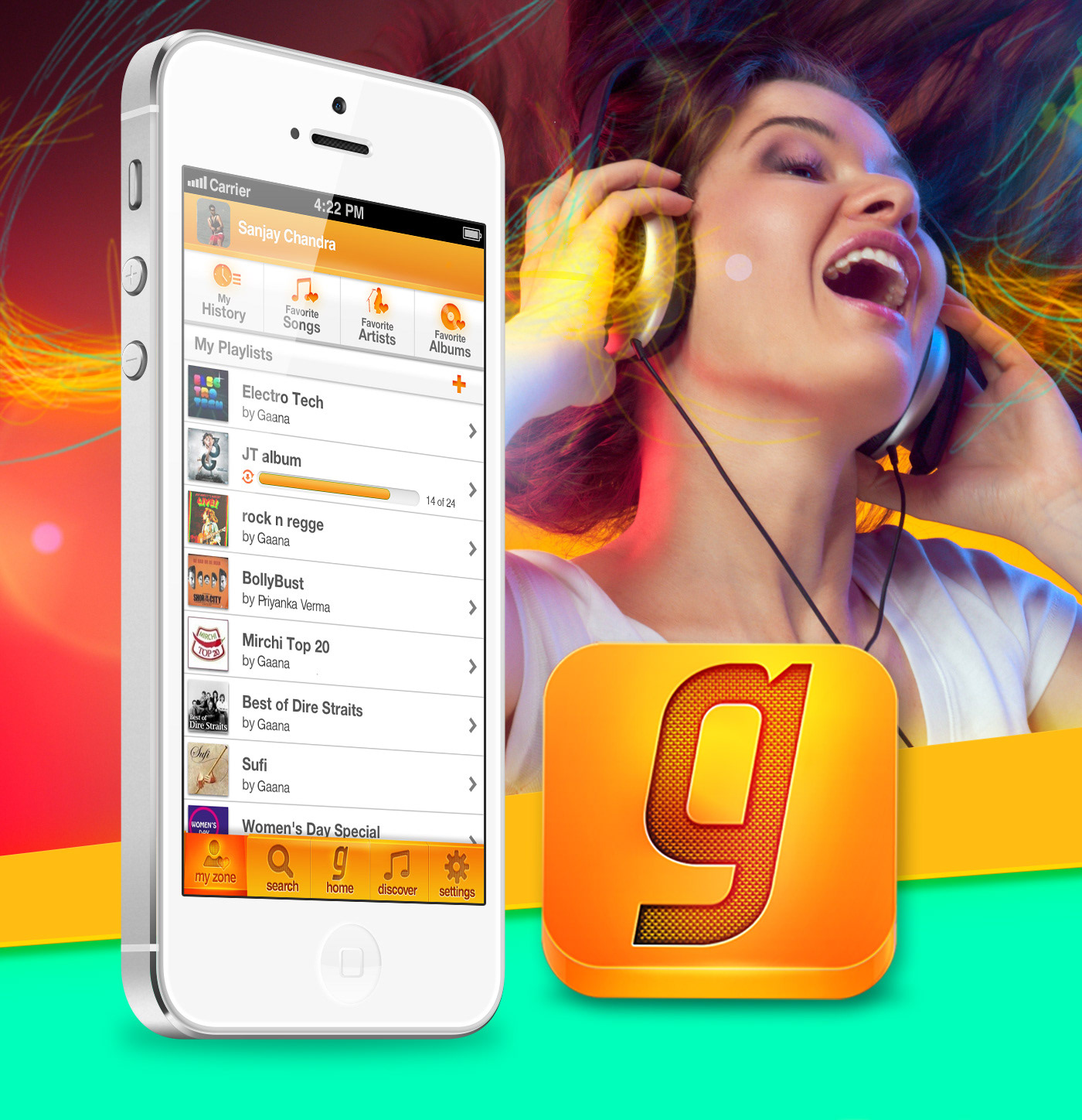 gaana Streaming music streaming English Songs Bollywood Telegu bengali app design app ios iphone iphone 5 music app Iphone 4
