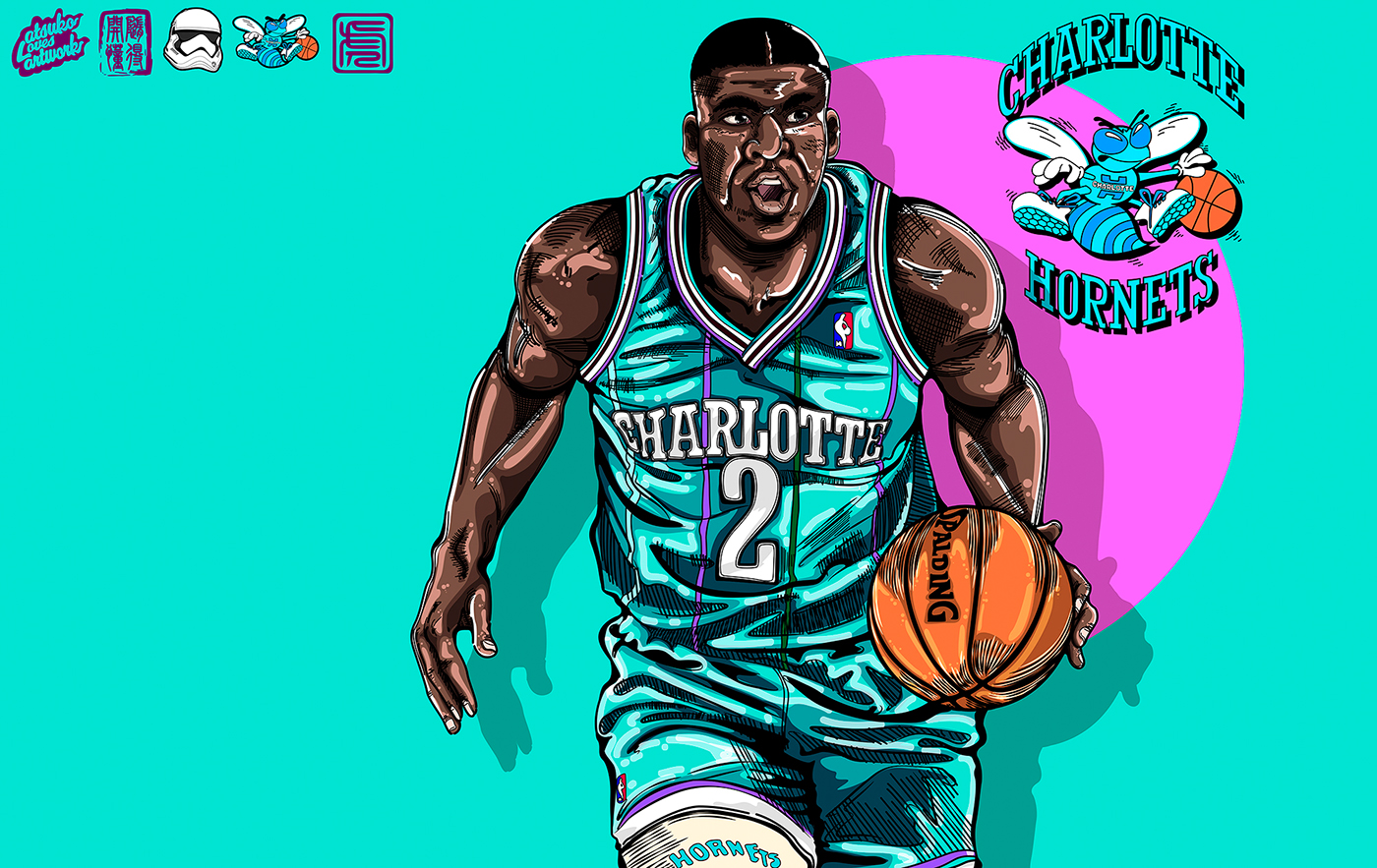 art ILLUSTRATION  Drawing  basketball portrait vector colorful sports psychedelic blue