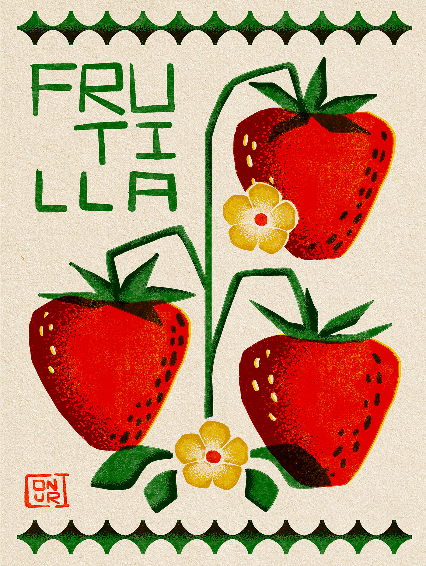 fruits kaki poster strawberry minimal vintage Retro typography   Poster Design mandarin