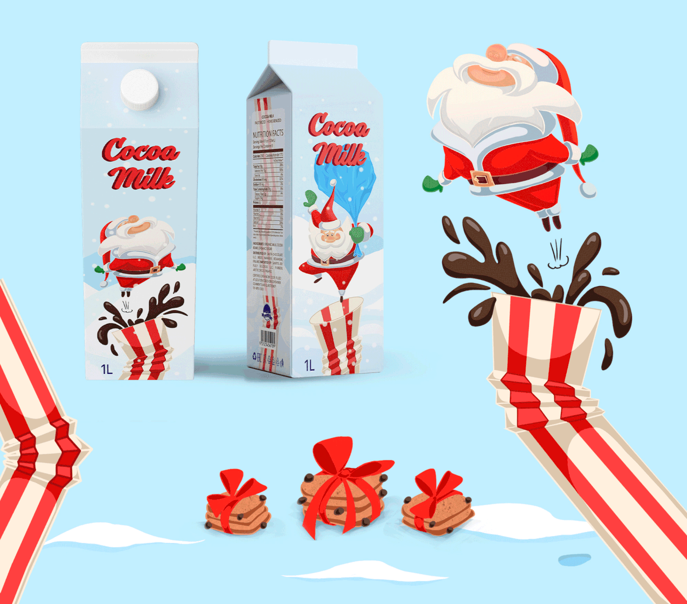 Christmas new year cacao milk packaging design Label marshmallow cookies cartoon concept art