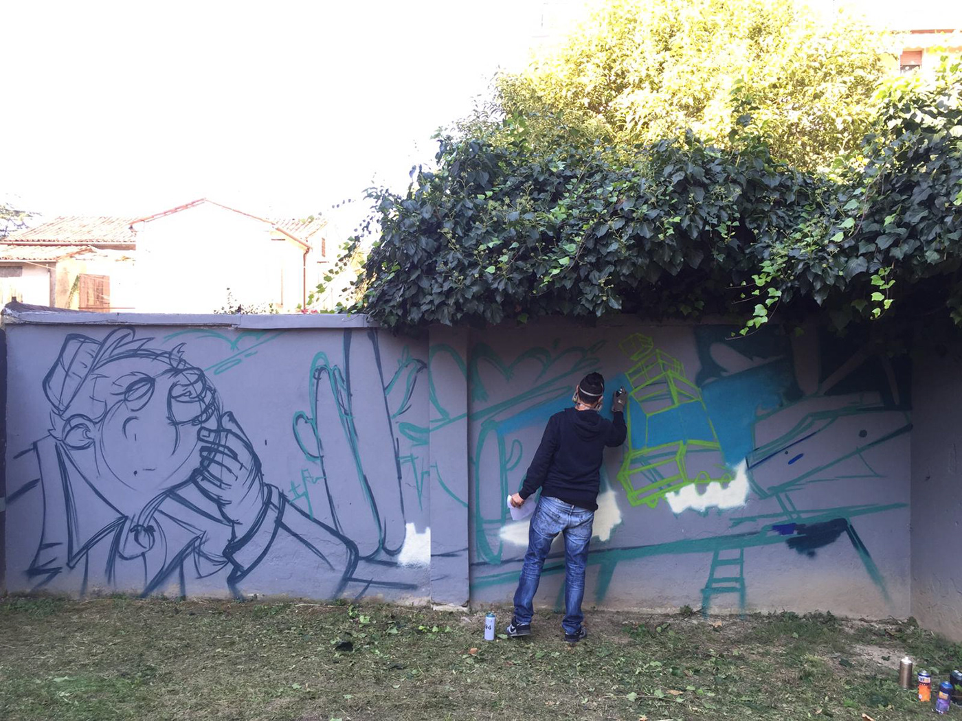 Graffiti spray paint Skaione PADOVA wall Character Street Art  streeart Clash black