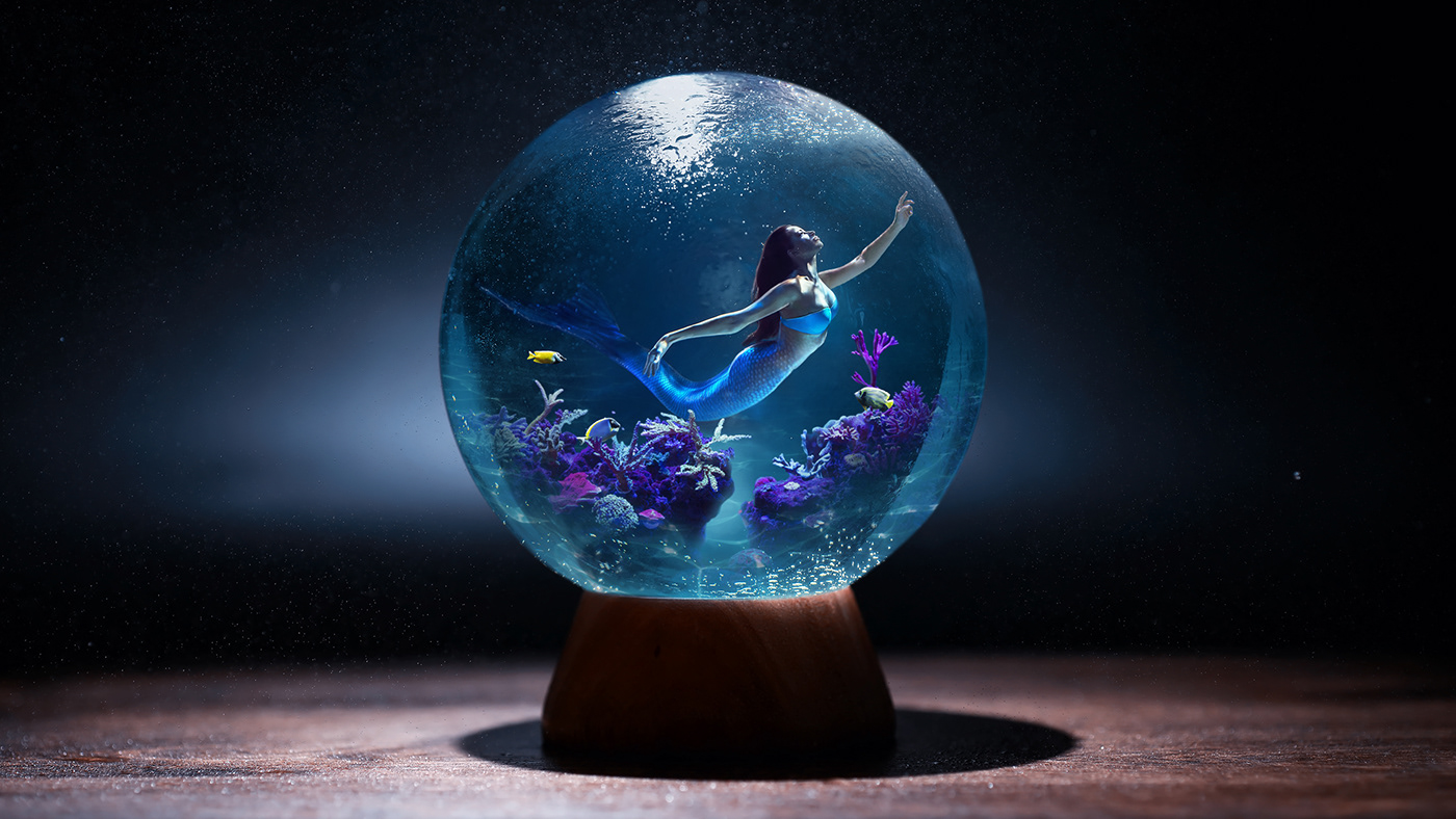 Cat composing digital artist fantasy Magic   mermaid snowball witch fish photoshop