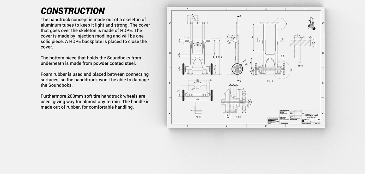 Soundboks hand truck industrial design  product design  Render sketch GrabCad adriaan  concept